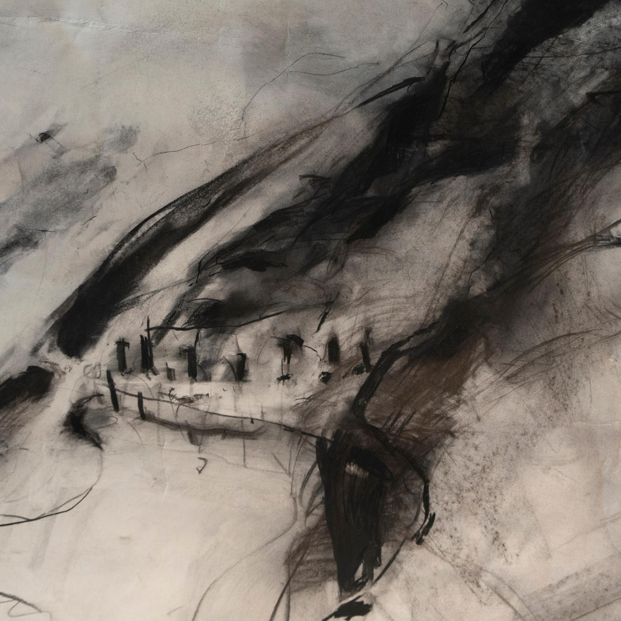 Abstract Charcoal Work on Parchment Paper, Belgium, 1987 1