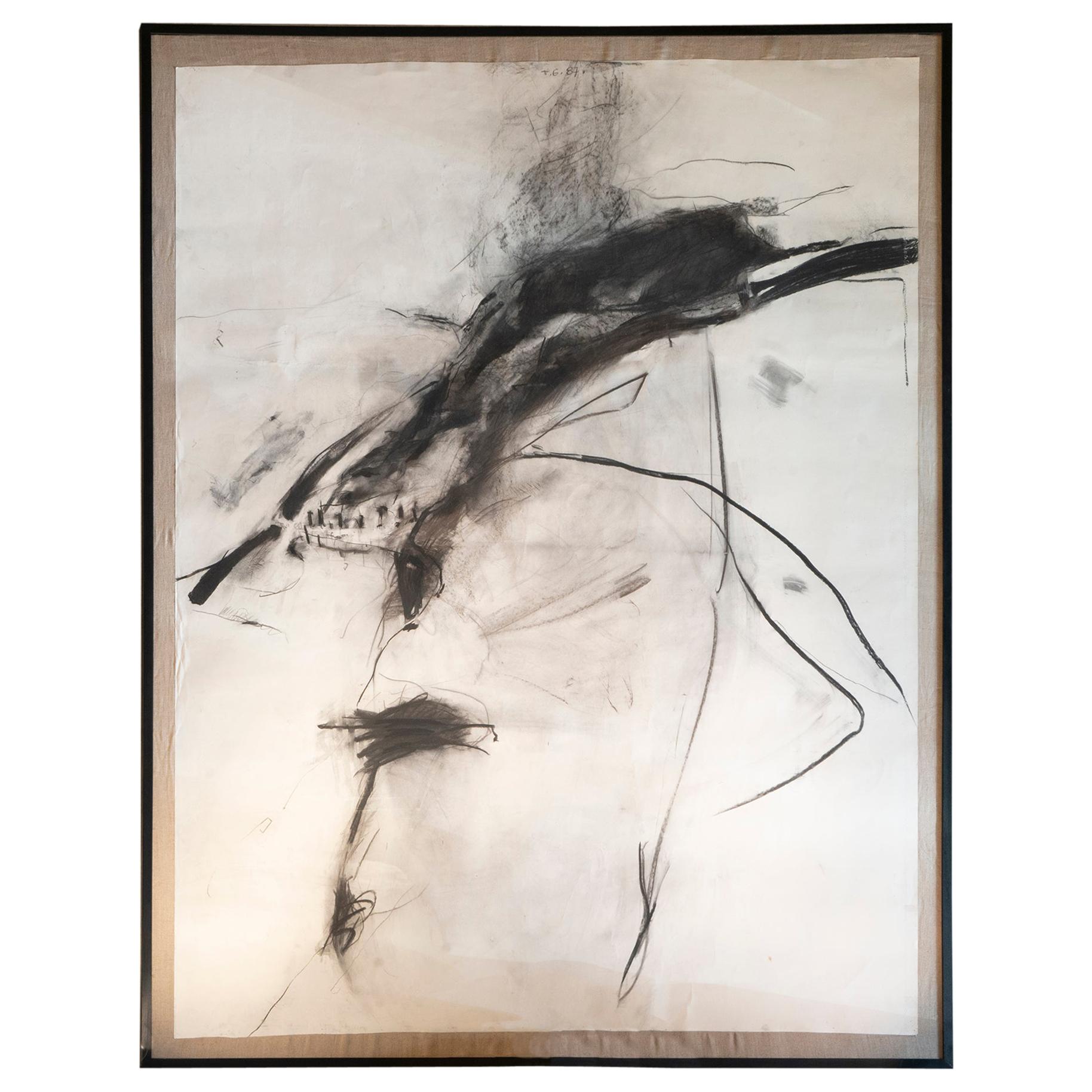 Abstract Charcoal Work on Parchment Paper, Belgium, 1987
