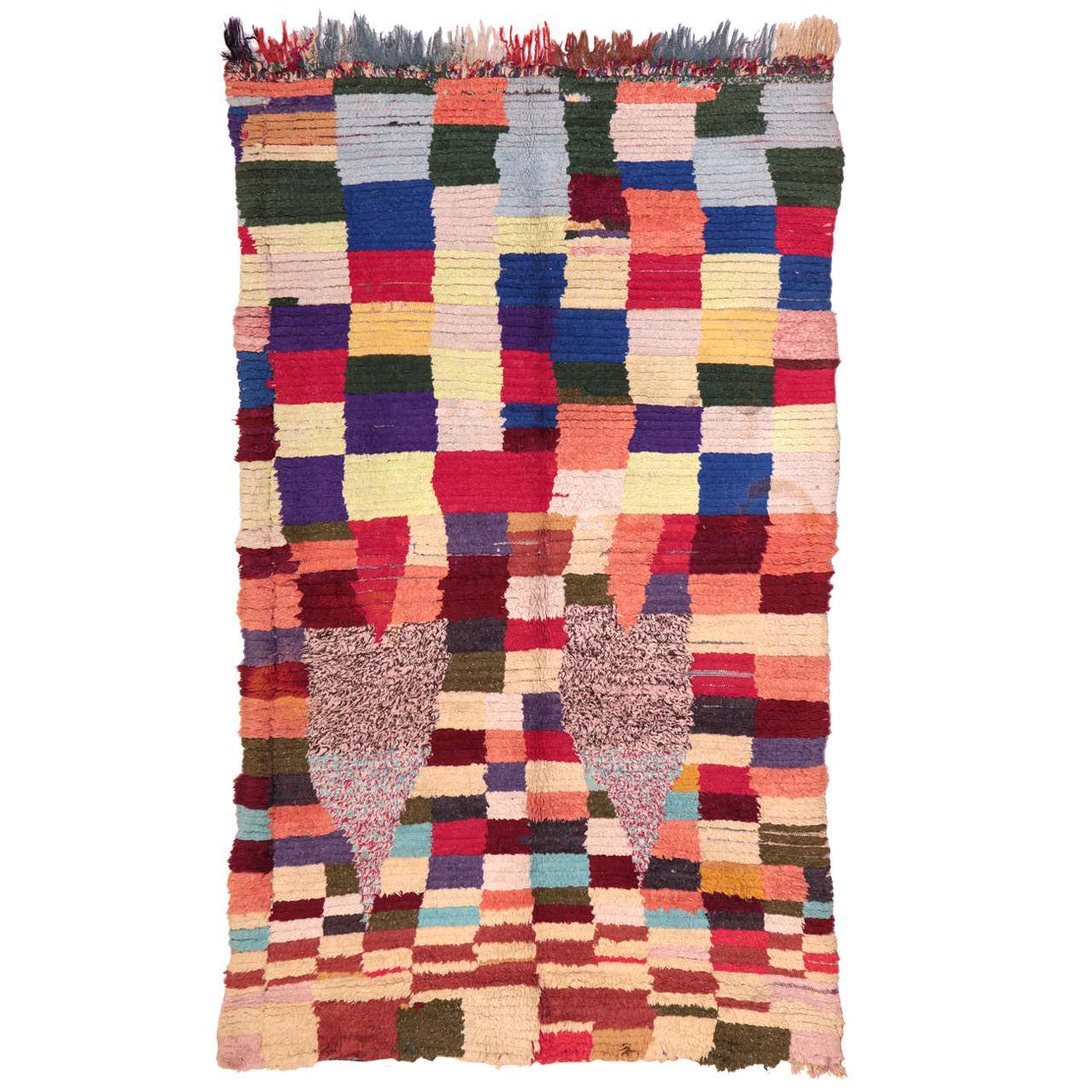 Abstract Chequerboard Design Vintage Moroccan Berber Rug For Sale