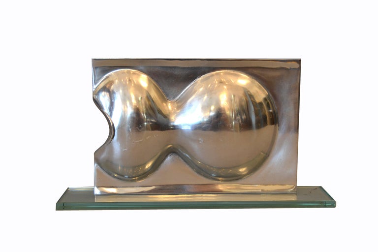 Abstract Chrome and Glass Table Sculpture at 1stDibs