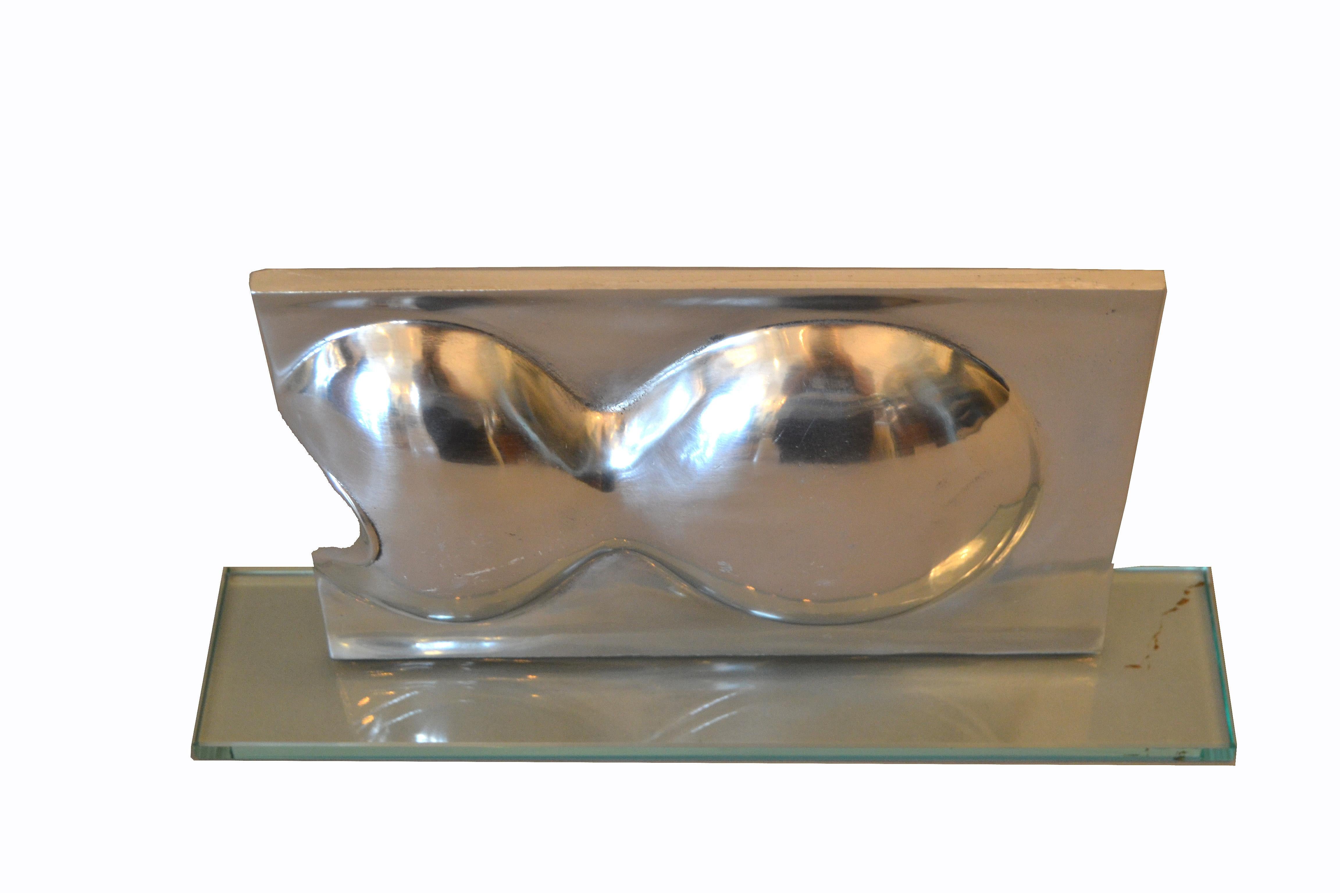 Mid-Century Modern Abstract Chrome and Glass Table Sculpture