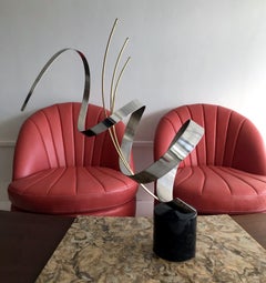 Abstrakte Chrom-Skulptur auf Marmorsockel, C. Jere signiert