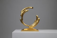 Escultura Circular Abstracta nº 5, Hoja de Oro Amarillo de 23K, Hecha a Mano por Benediko