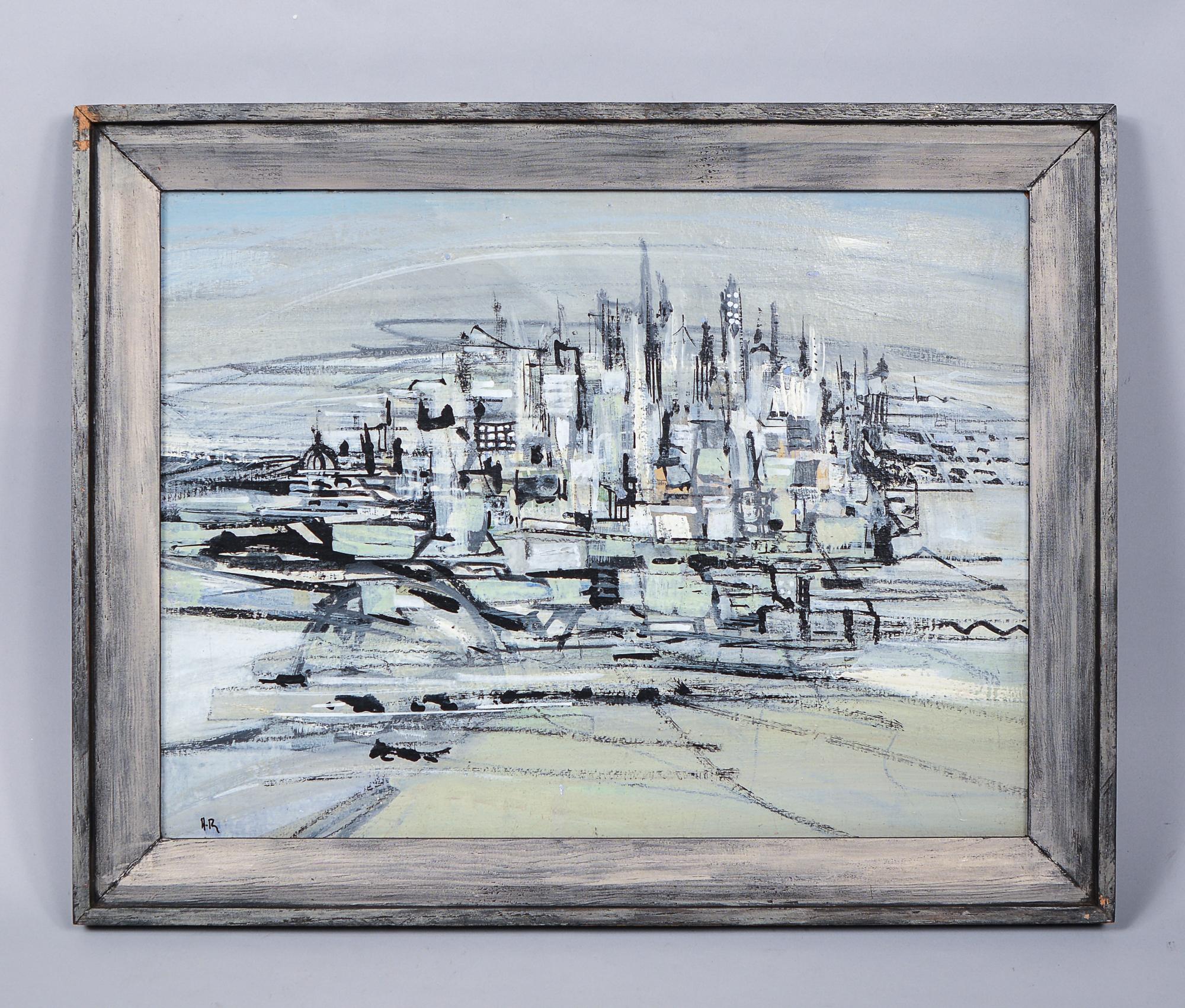 Acrylic on masonite abstract painting by Jean Halpert-Ryden. The painting is titled 