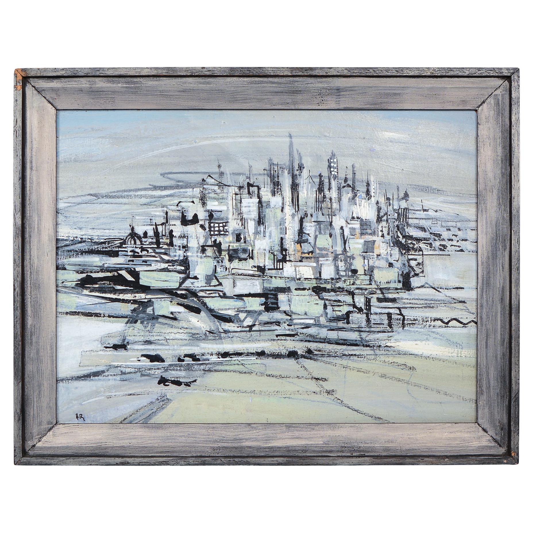 Abstract City Scape Painting by California Artist Jean Halpert-Ryden im Angebot
