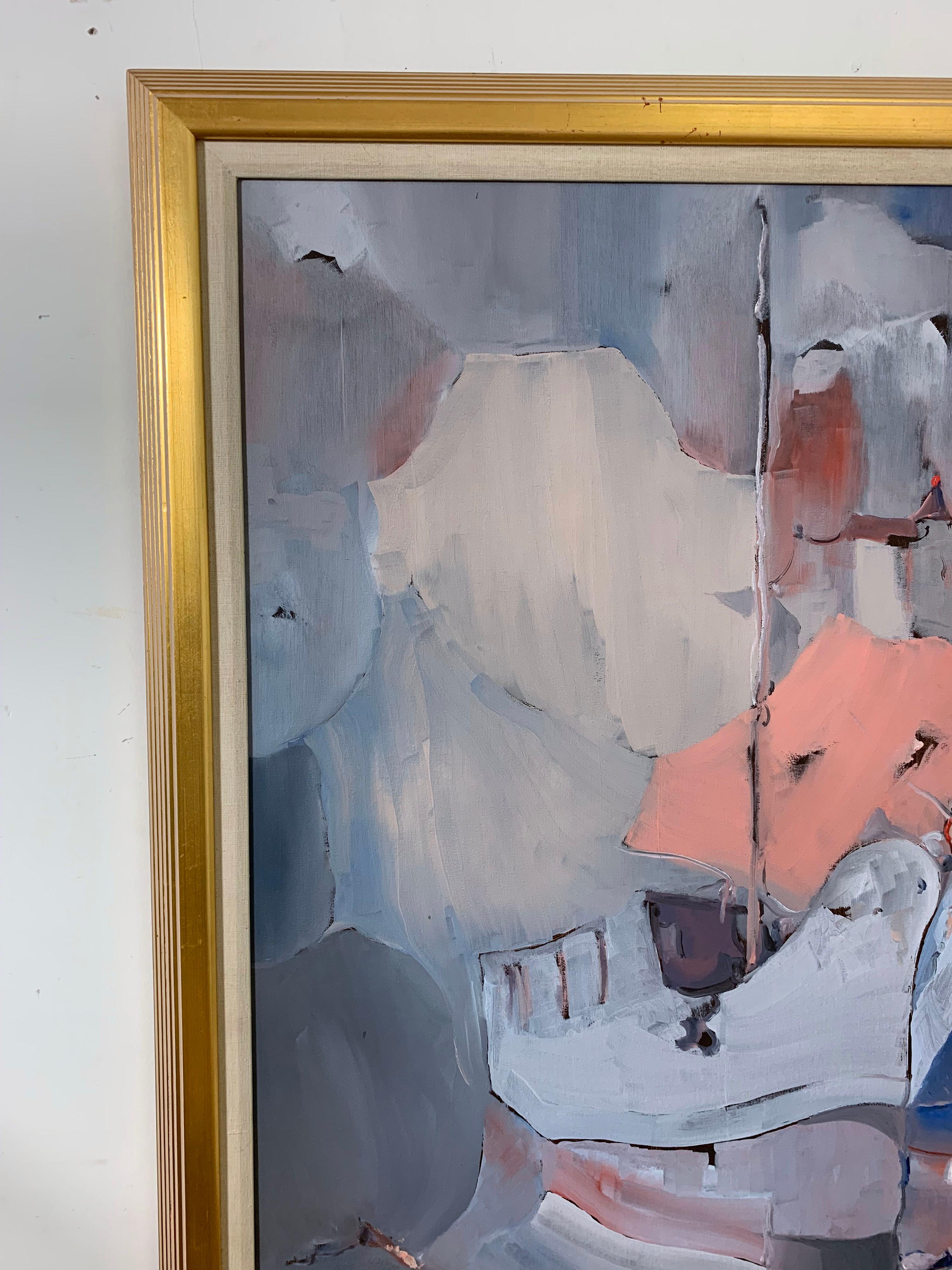 Abstrakte Stadtszene, Öl des Uruguayer Künstlers Carlos Perez Franco im Zustand „Gut“ im Angebot in Peabody, MA