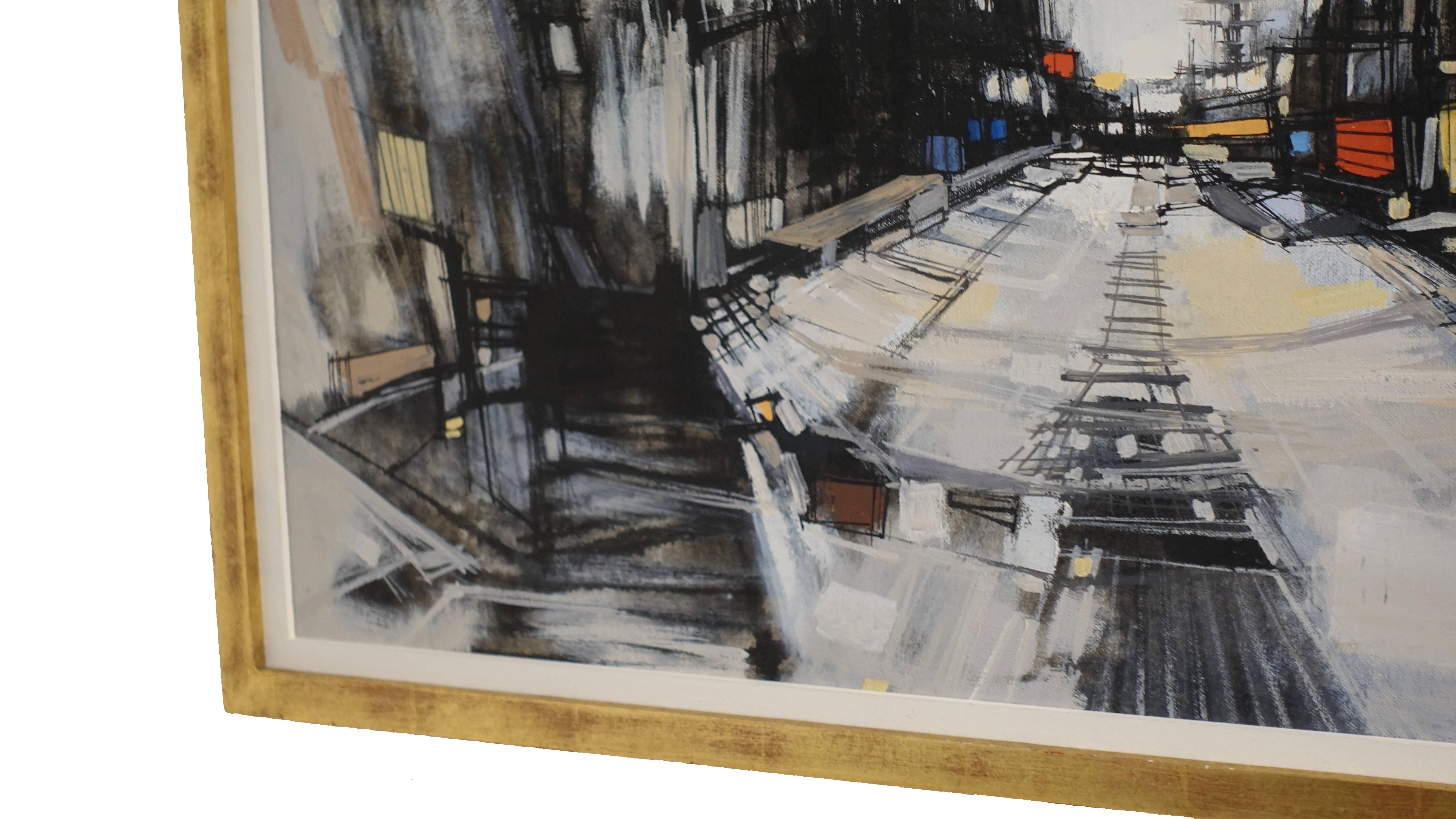 Mid-Century Modern Abstract Cityscape Painting by Max Gunther, Europe Midcentury, 1960s