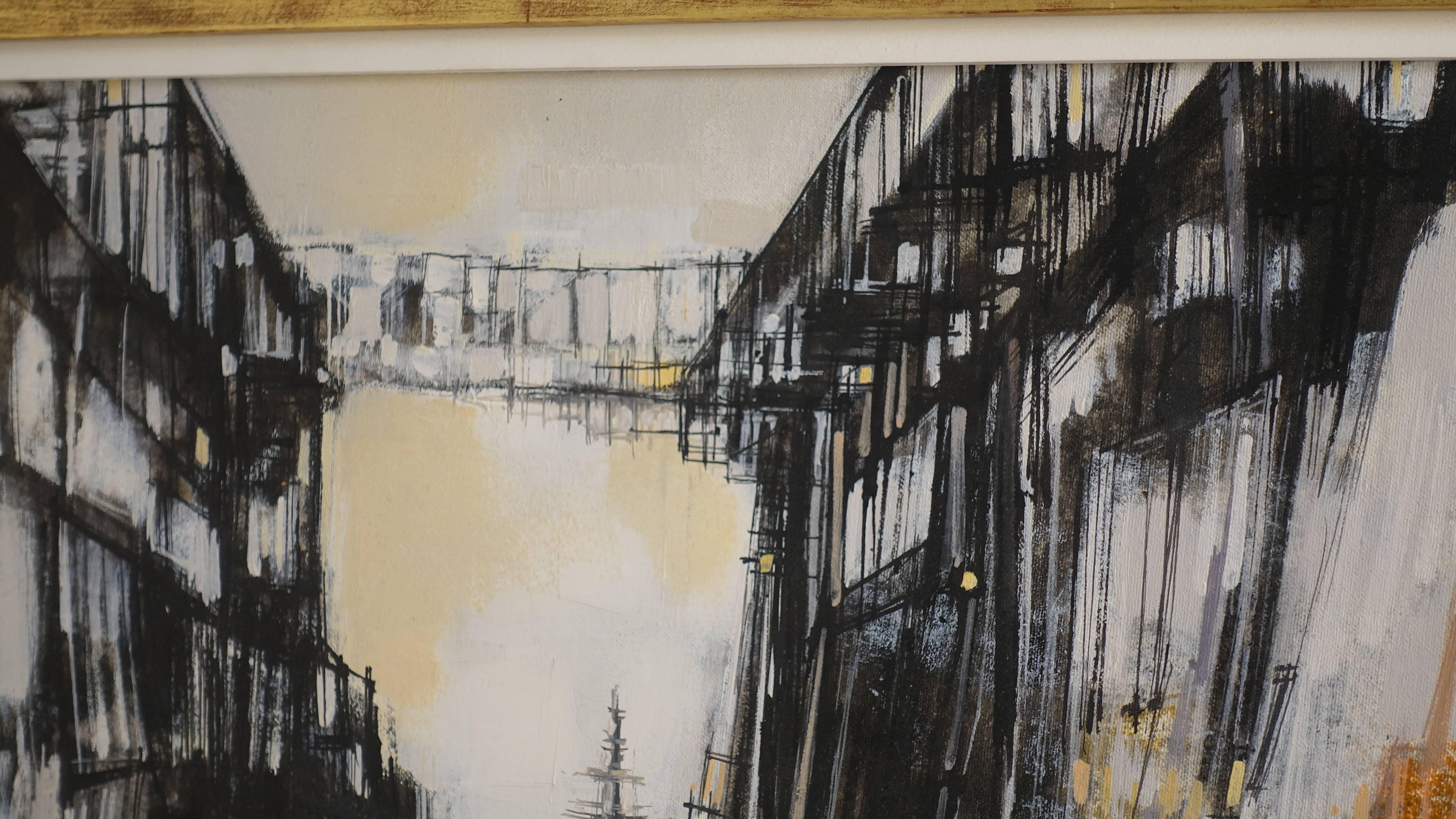 Hand-Painted Abstract Cityscape Painting by Max Gunther, Europe Midcentury, 1960s