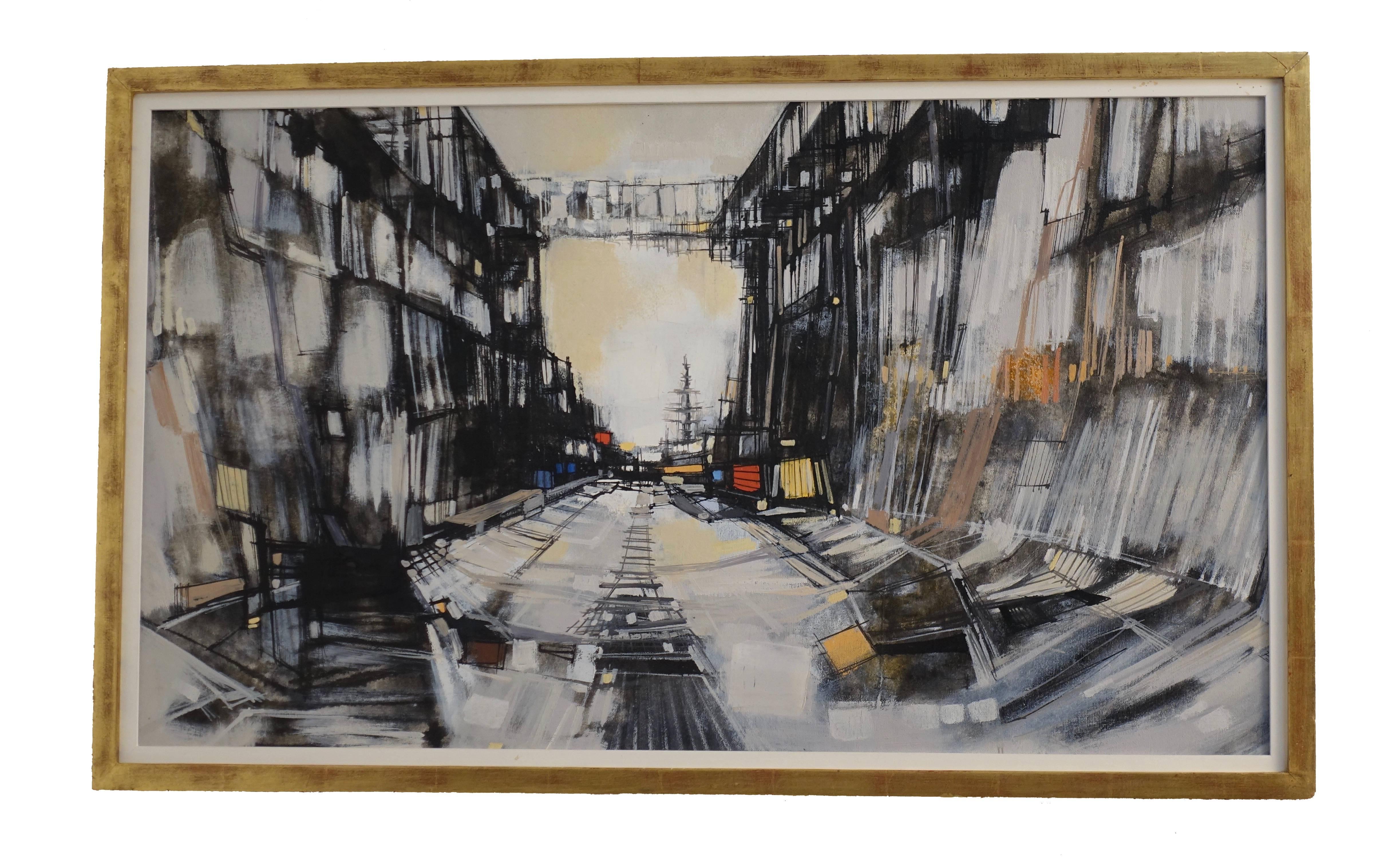 20th Century Abstract Cityscape Painting by Max Gunther, Europe Midcentury, 1960s