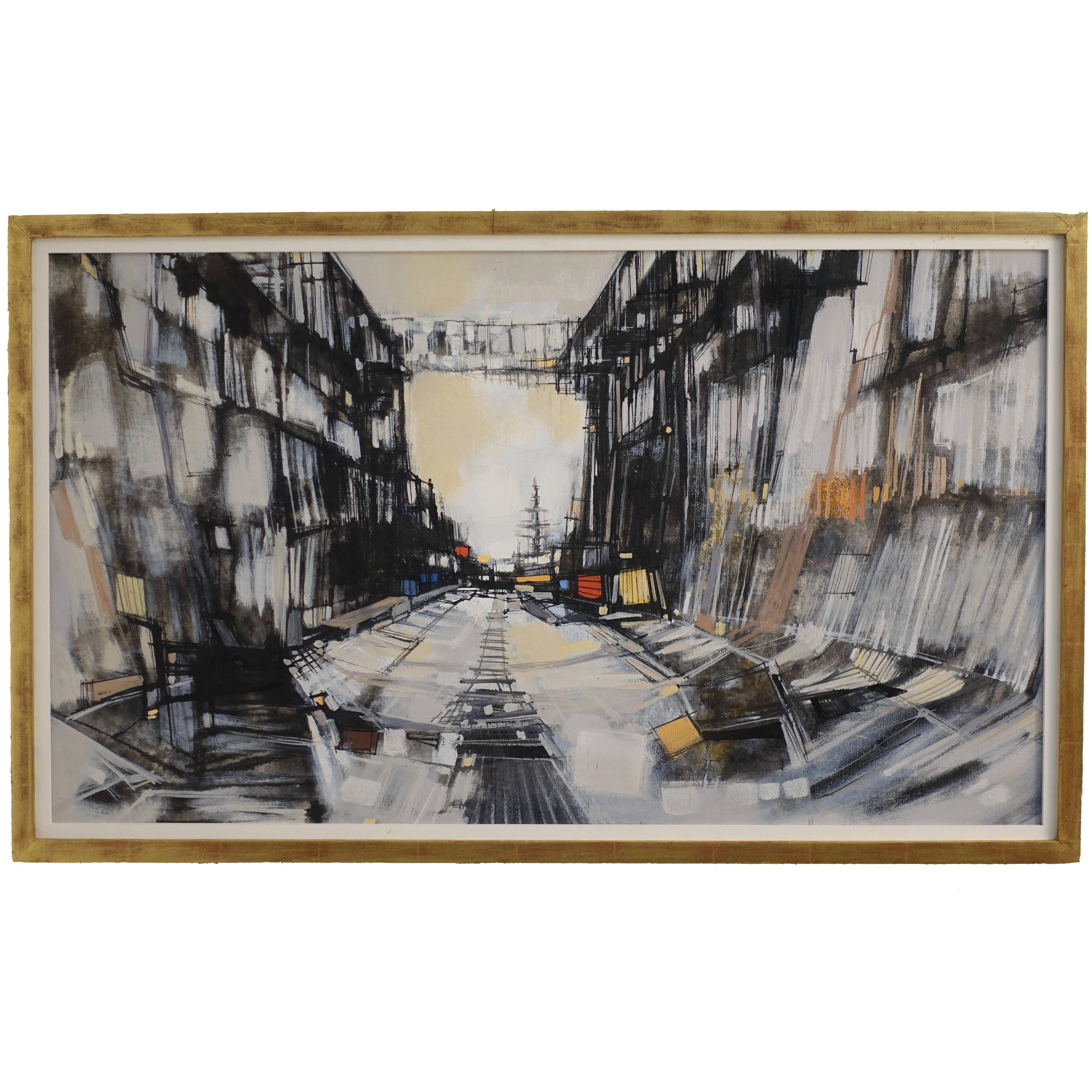Abstract Cityscape Painting by Max Gunther, Europe Midcentury, 1960s