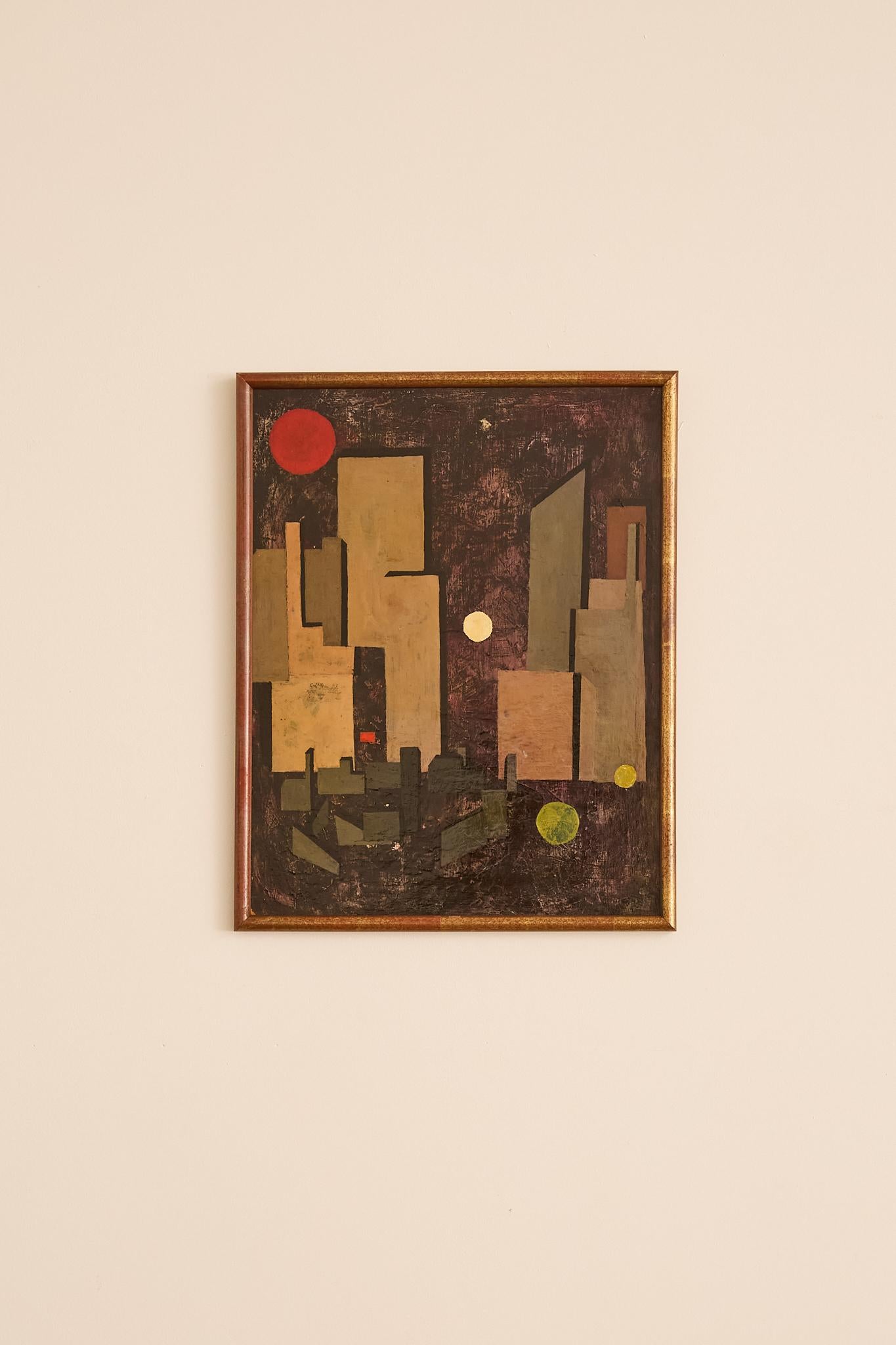 Abstrakte Stadtbildmalerei (Handbemalt) im Angebot