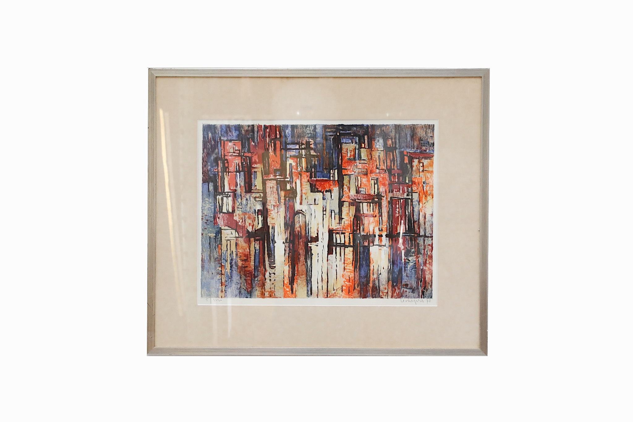 Abstract Cityscape Print, Framed 1970's For Sale 5