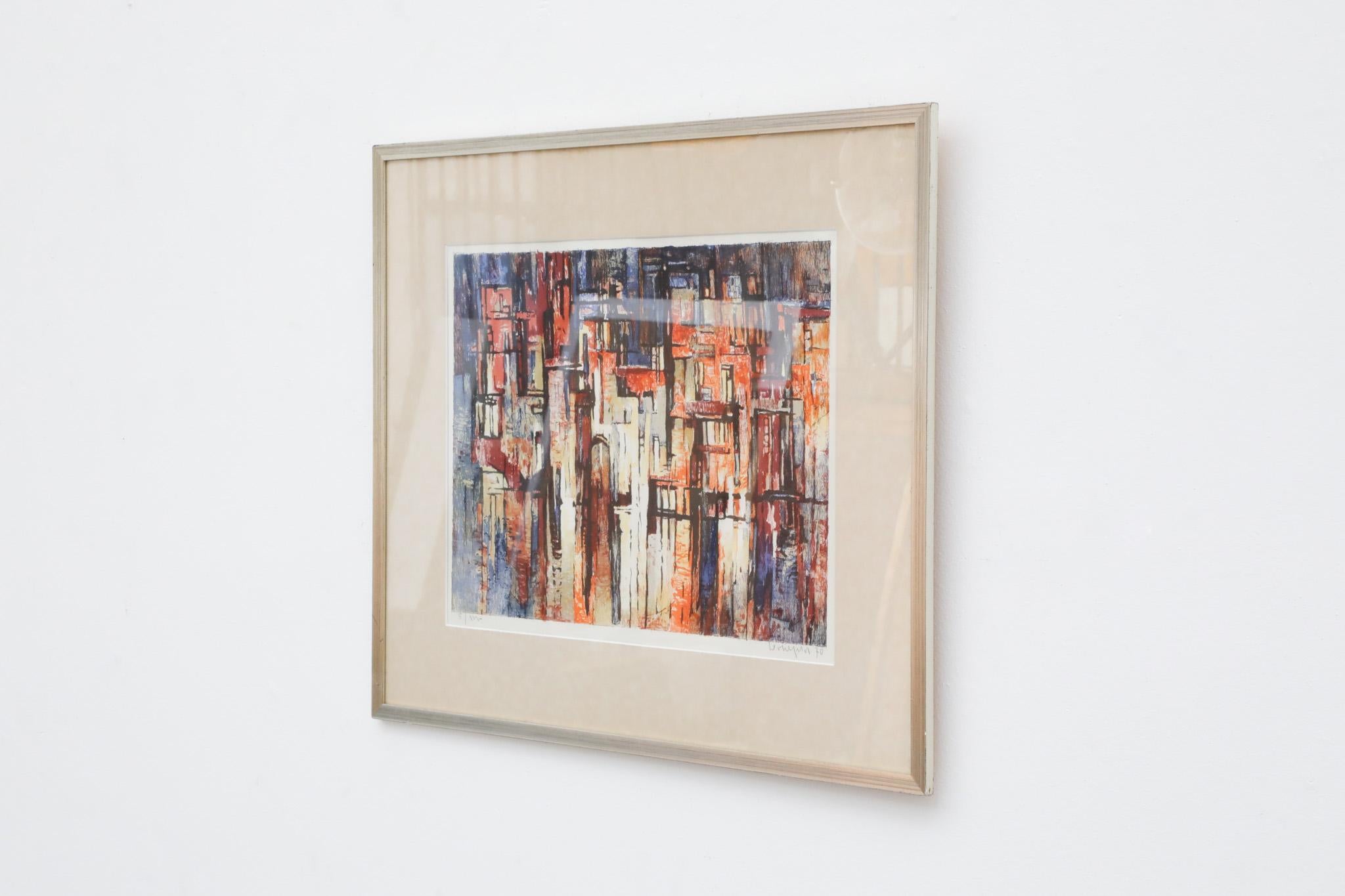 Dutch Abstract Cityscape Print, Framed 1970's For Sale