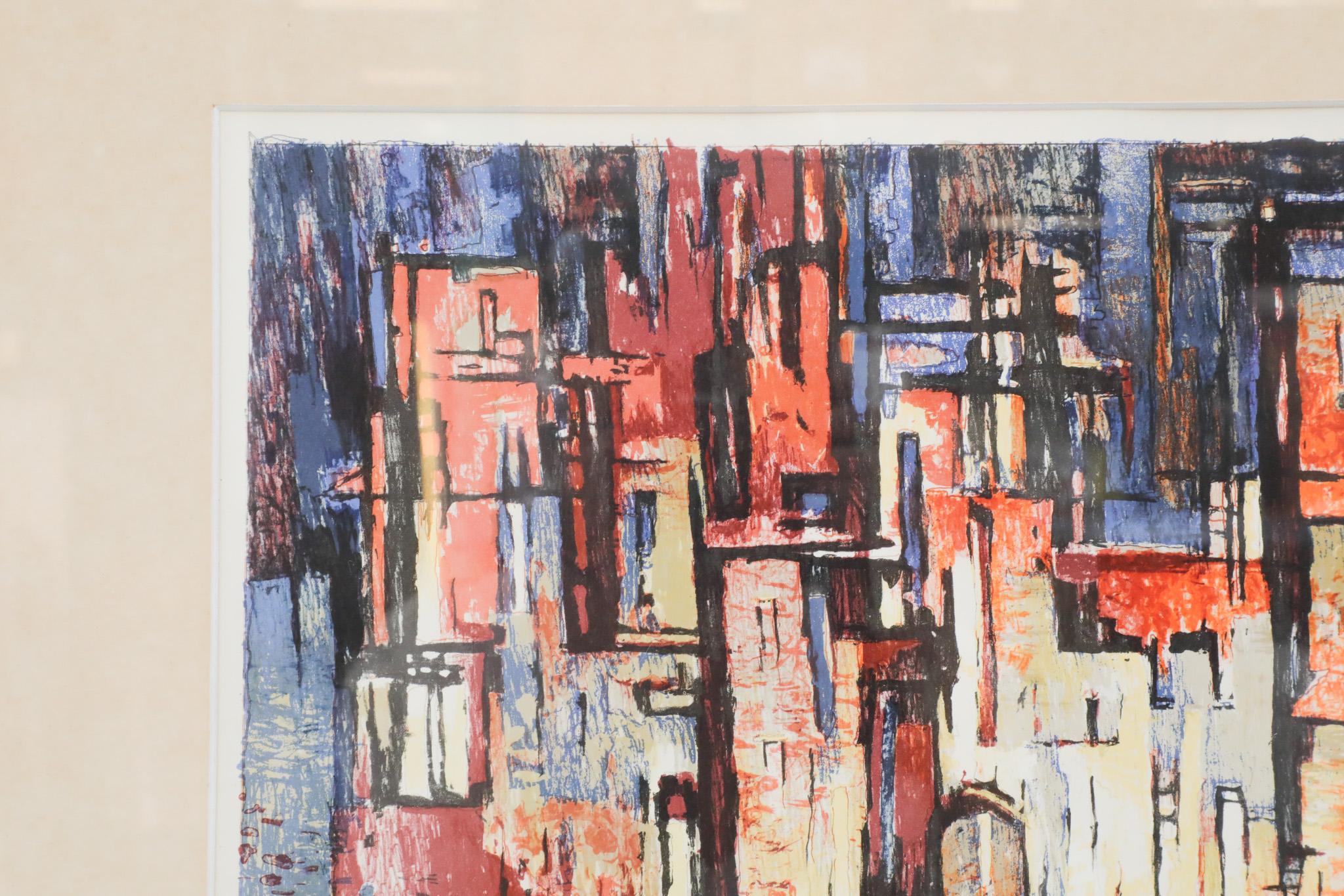 Late 20th Century Abstract Cityscape Print, Framed 1970's For Sale