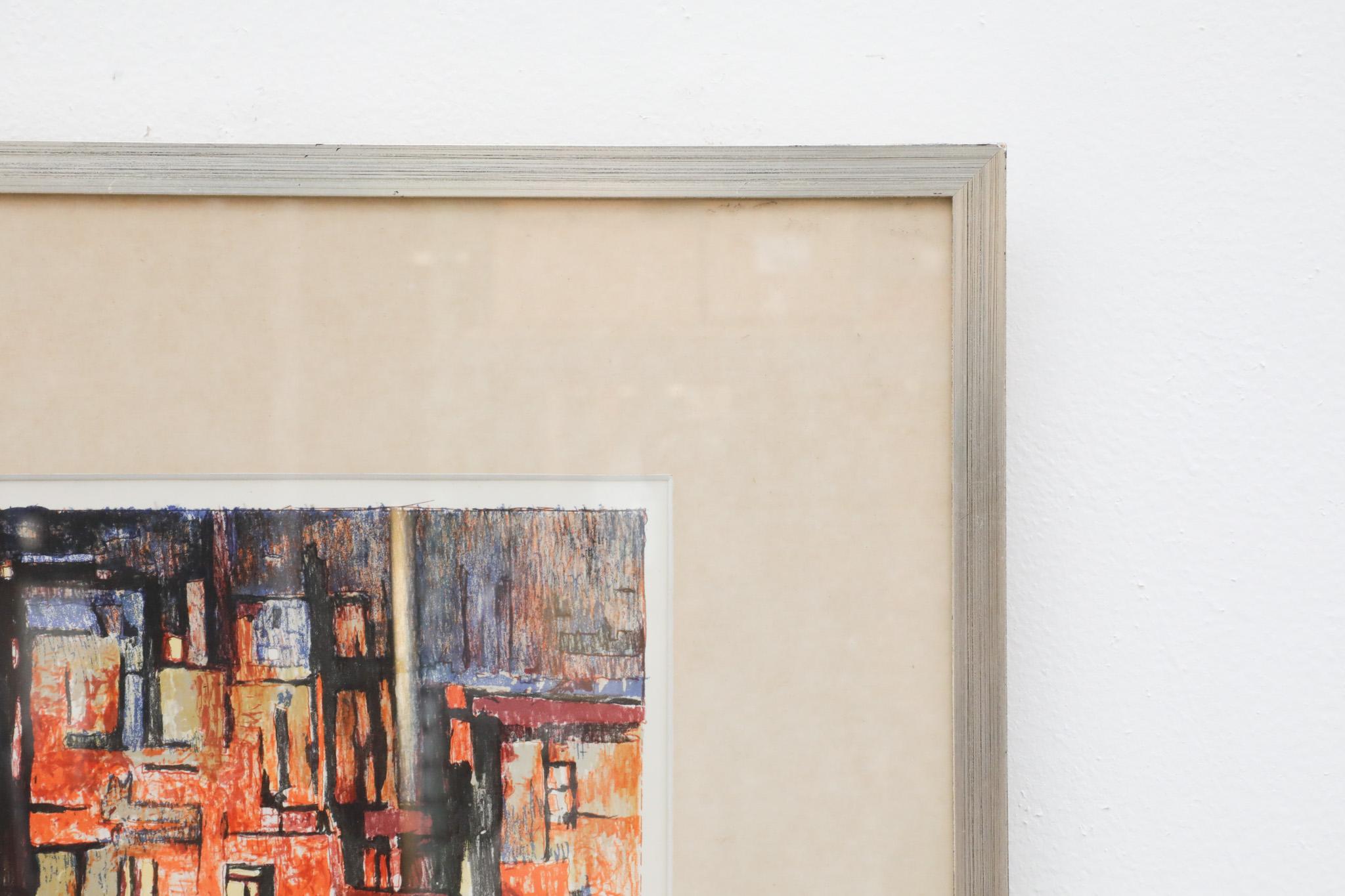 Abstract Cityscape Print, Framed 1970's For Sale 1