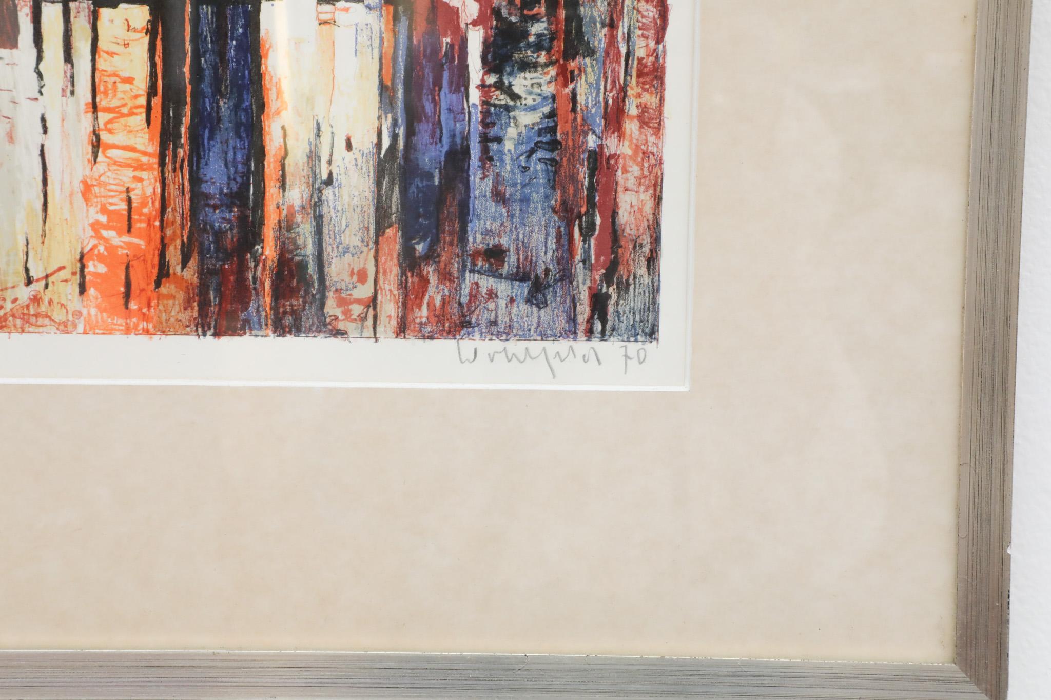 Paisaje urbano abstracto holandés de 1970 firmado y numerado por artista desconocido, enmarcado en venta 2