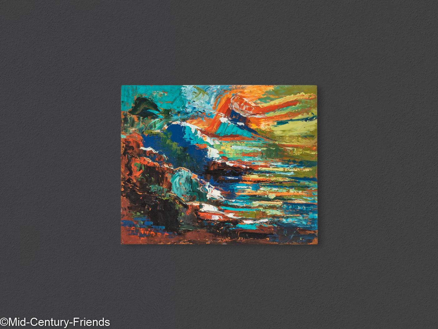 Abstrakte Küste von Albert Pinot, Ölgemälde auf Teller, hängefertig im Zustand „Gut“ im Angebot in Neuss, NW