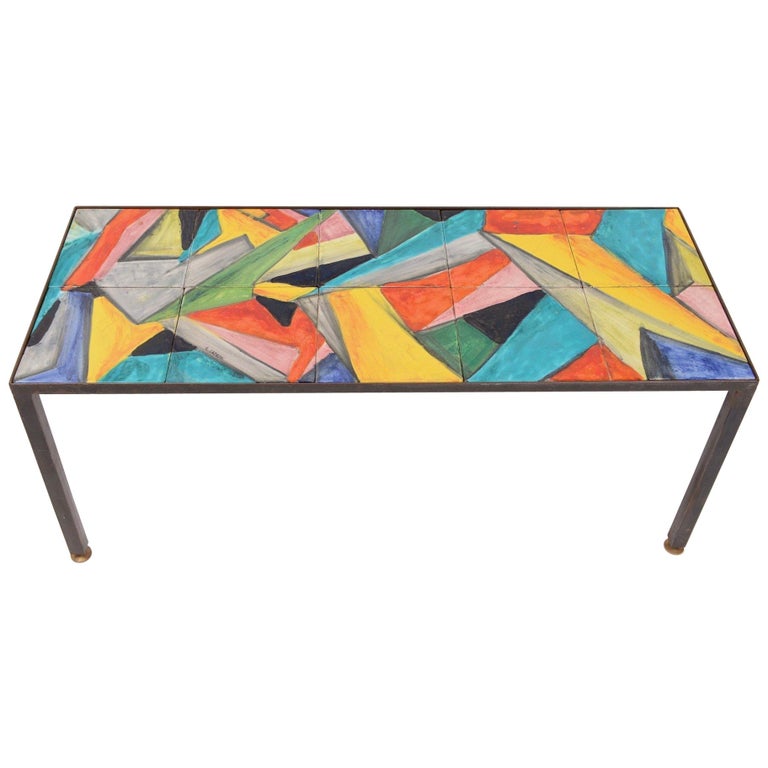 Mid Century Hand Painted Abstract Coffee Table Circa 1955 For Mid Century Hand Painted Abstract Coffee Table Circa 1955 For