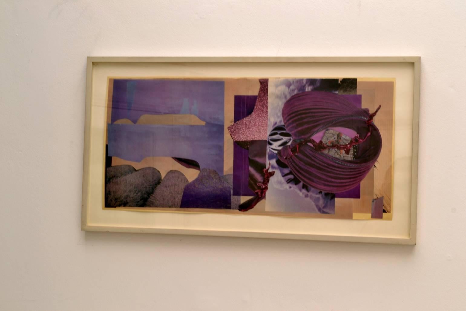 Hand-Crafted Abstract Collage Art in Purple by Bill Allan, UK, 1993 For Sale