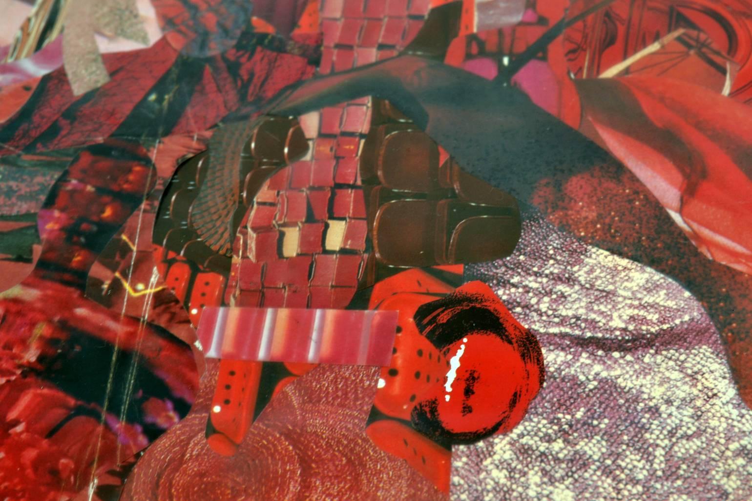 Arte abstracto de collage en rojo de Bill Allan, Reino Unido, 1993 Británico en venta