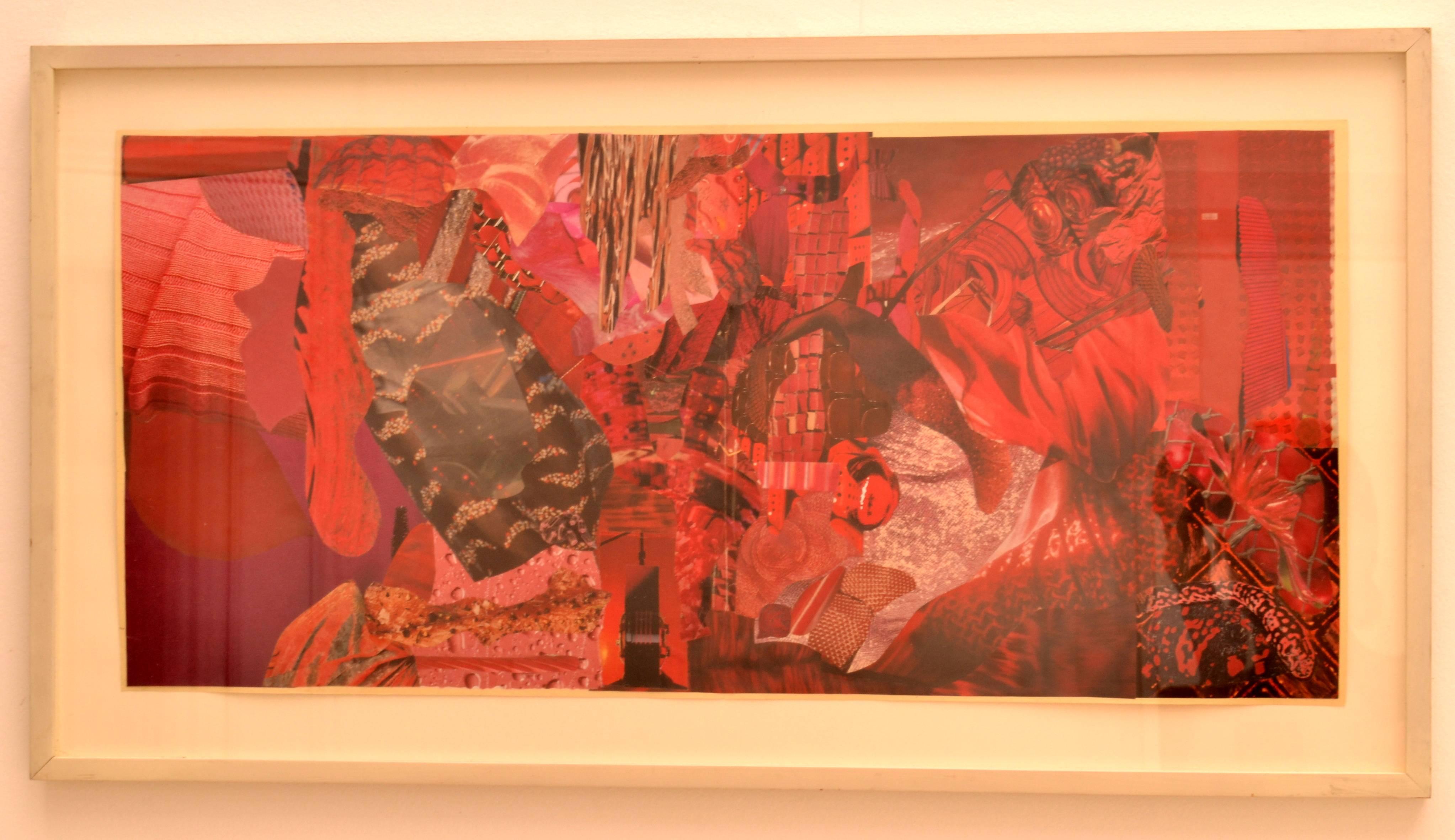 Abstract Collage Art in Red by Bill Allan, UK, 1993 For Sale 2