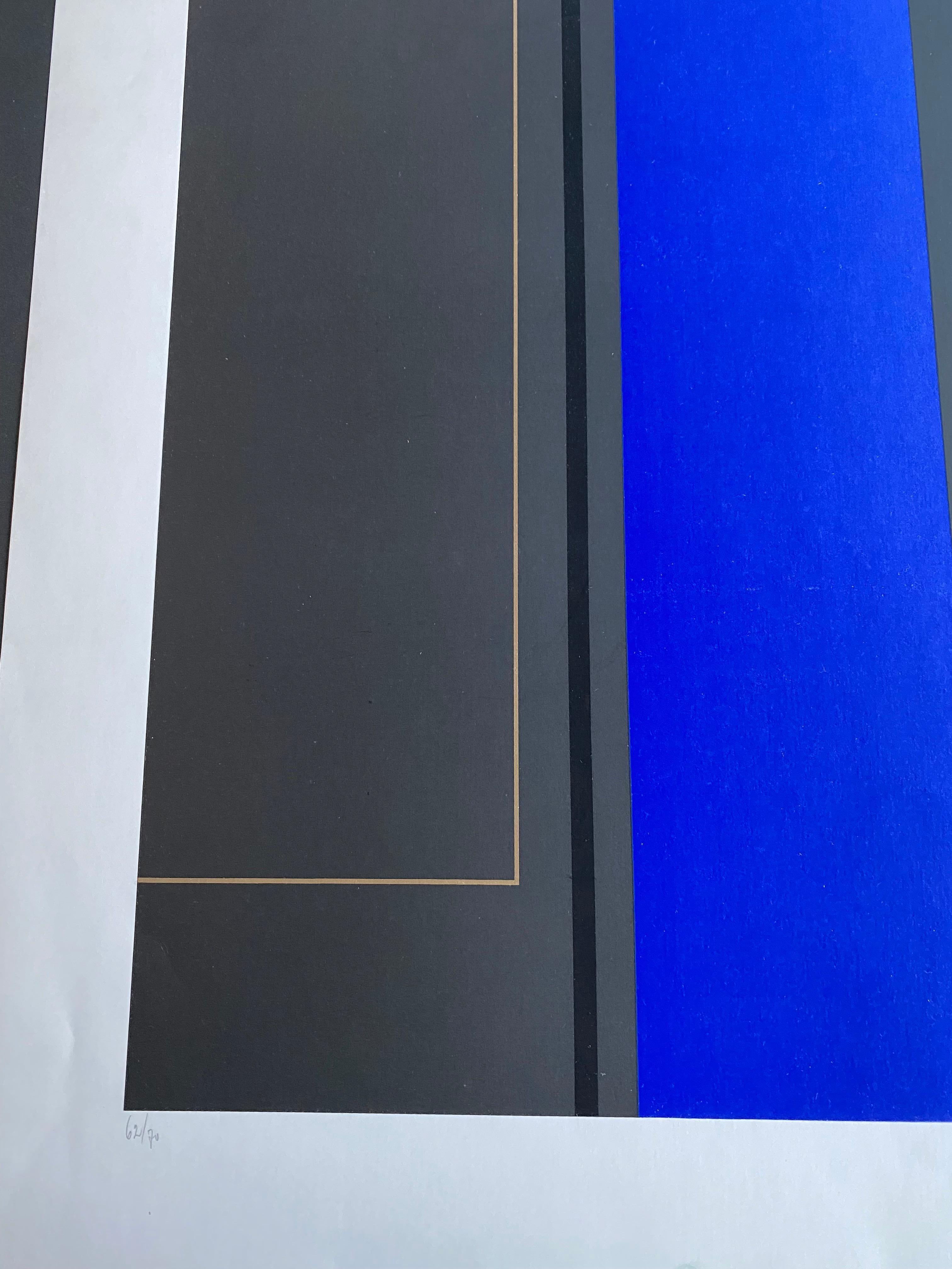 Abstrakter Farbsiebdruck von Luc Peire, geometrische Formen in Blau und Schwarz im Angebot 9