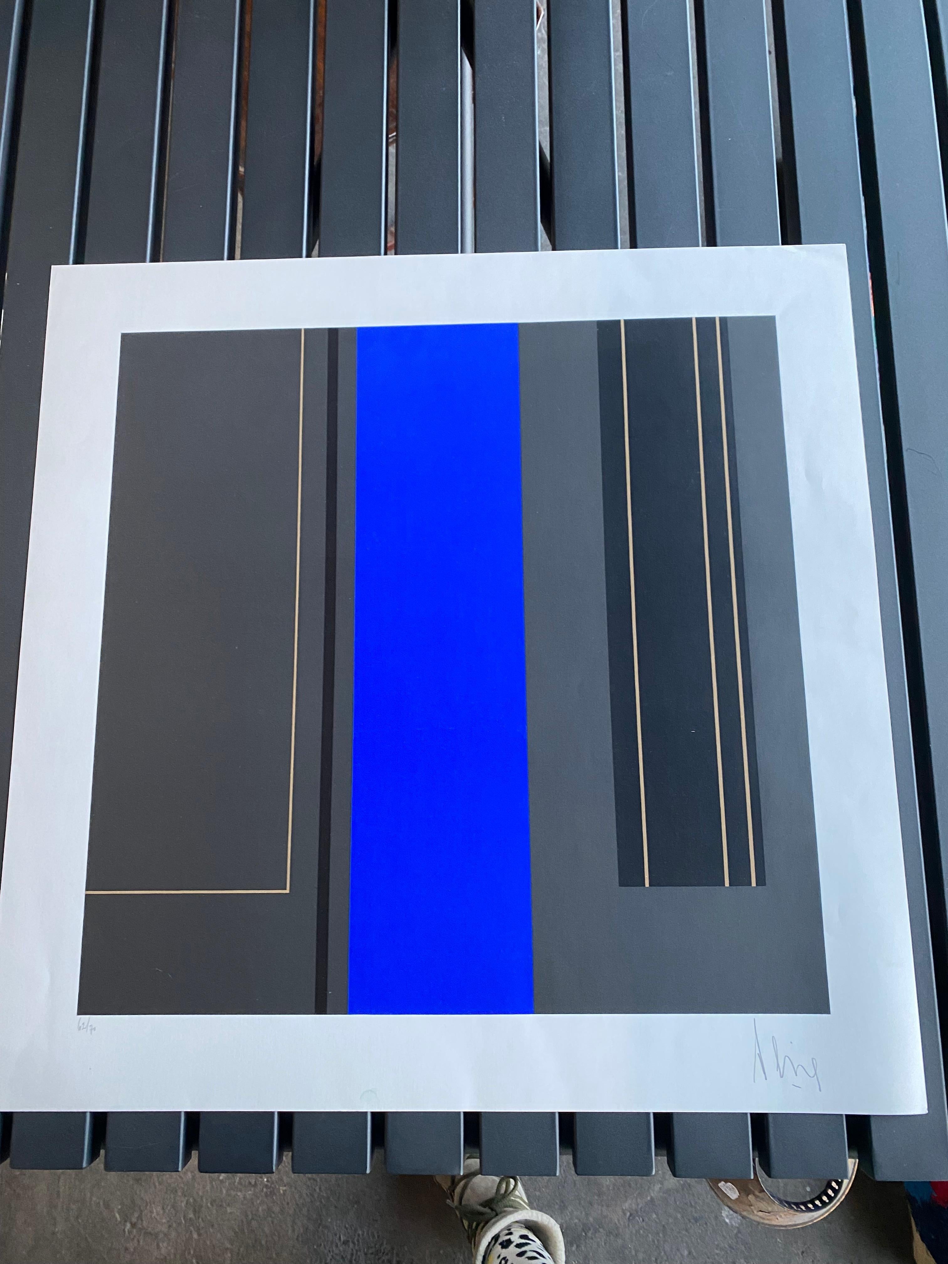 Serigrafia astratta a colori di Luc Peire, Forme geometriche in blu e nero In condizioni discrete in vendita a Hamburg, DE
