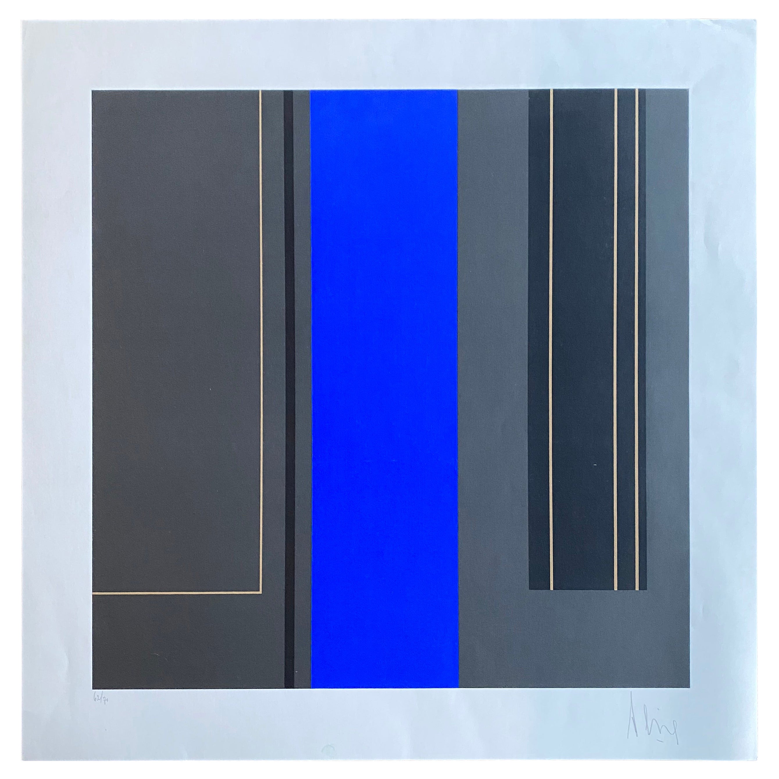 Abstract Color Screenprint by Luc Peire, Geometric Shapes in Blue and Black
