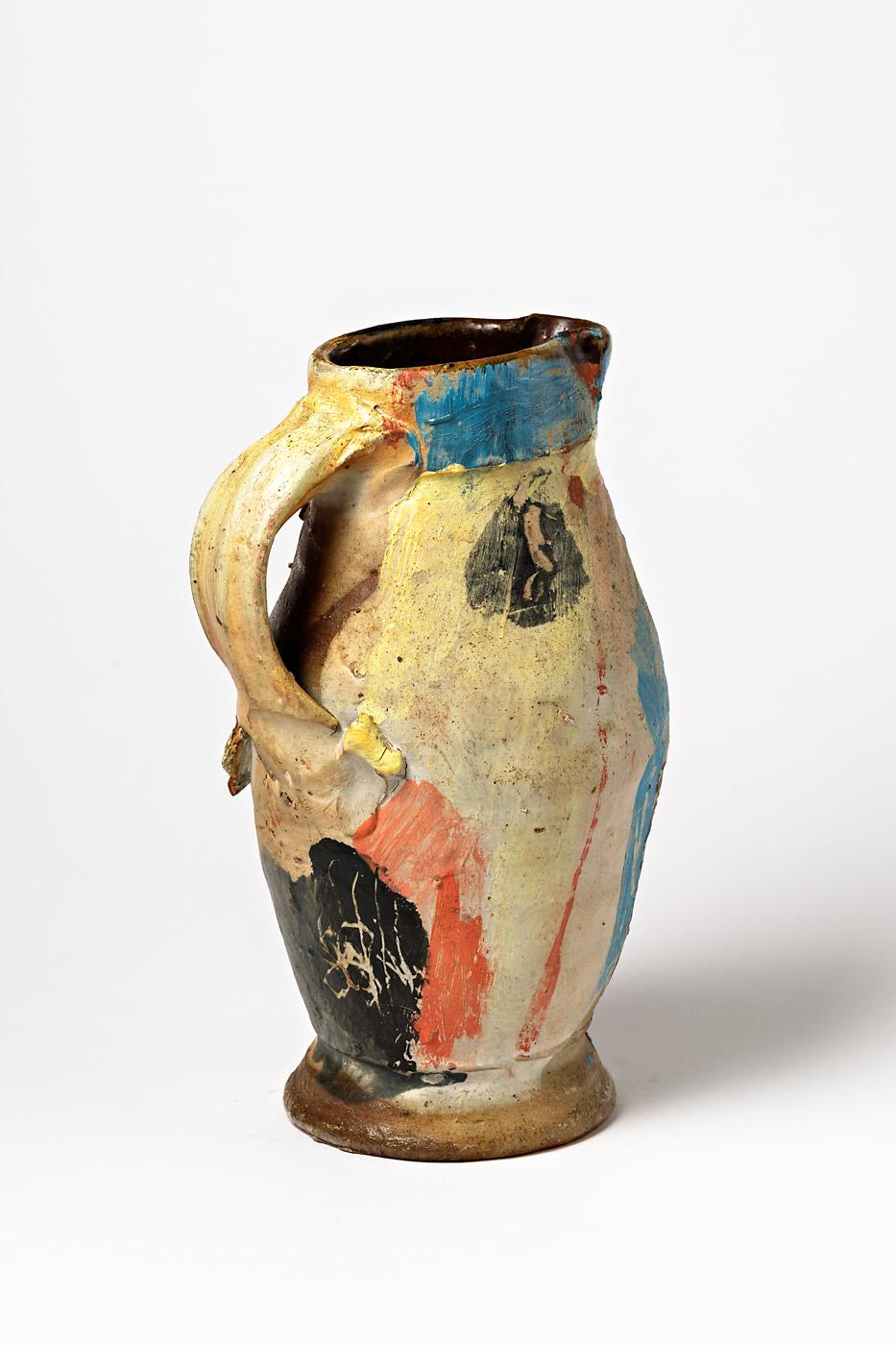 Claude Varlan (born in 1940).

Rare colored ceramic pitcher.

Abtract painted on a stoneware pottery pitcher or vase.

Excellent original conditions.

Dimensions: 27 x 16 x 12cm.
