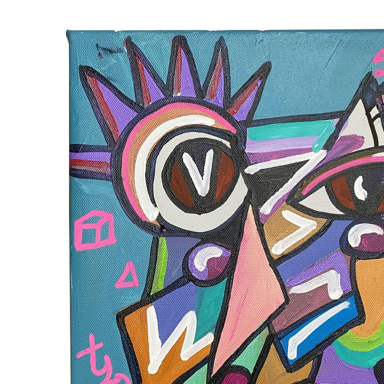 Modernismus-Liebhaber vereinigt euch! Dieses schöne Stück ist das i-Tüpfelchen in der Sammlung eines jeden versierten Kunstsammlers. Auf Holzleinwand aufgespannt, zeigt dieses Werk ein postmodernes Porträt mit einer Mischung aus leuchtenden Farben