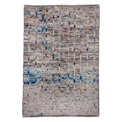 Abstract Colorful Moroccan Style Shag Carpet, Blue Pink and White Tones