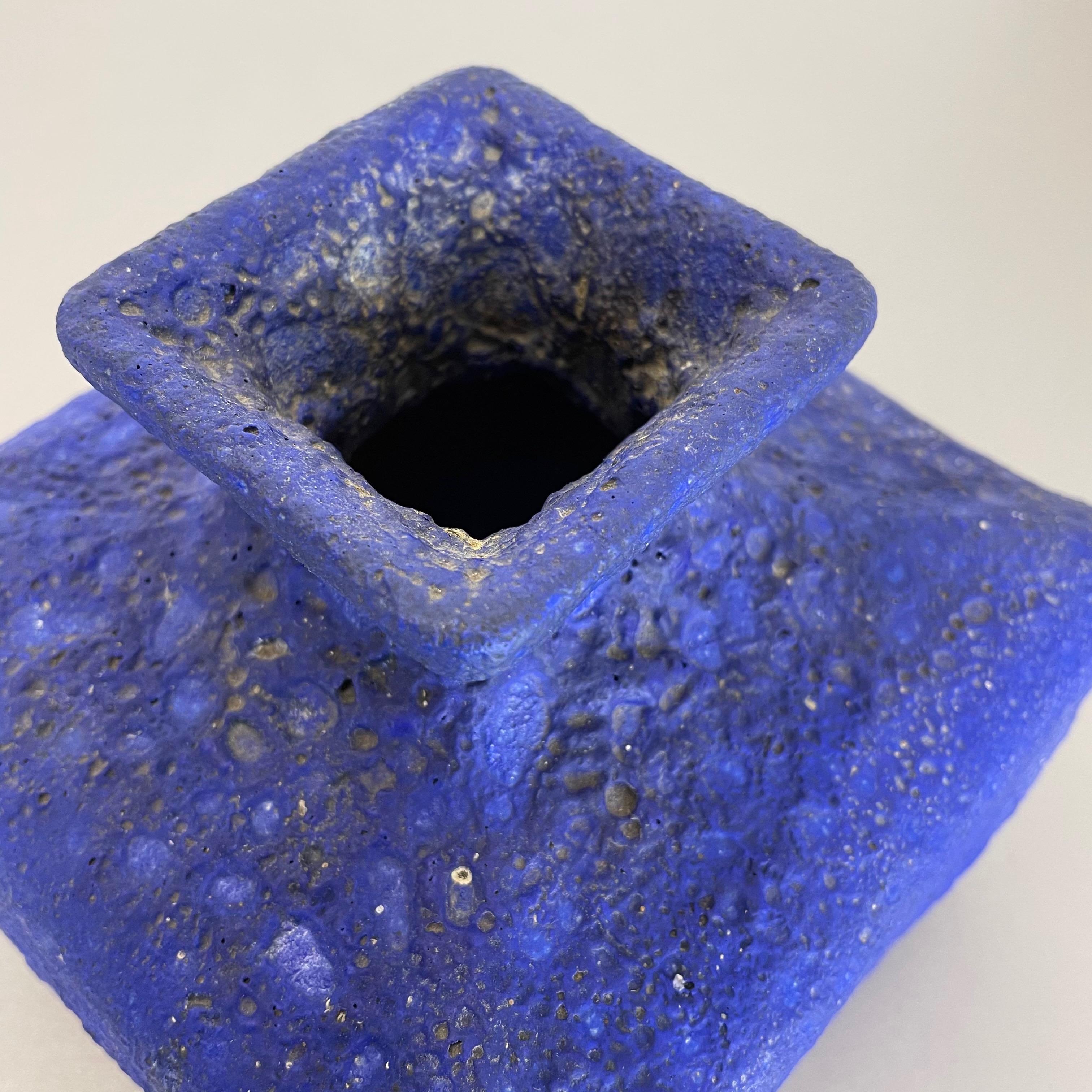 Abstract Colorful Pottery Blue Cube Vase Made by Silberdistel, W. Germany, 1950s 2