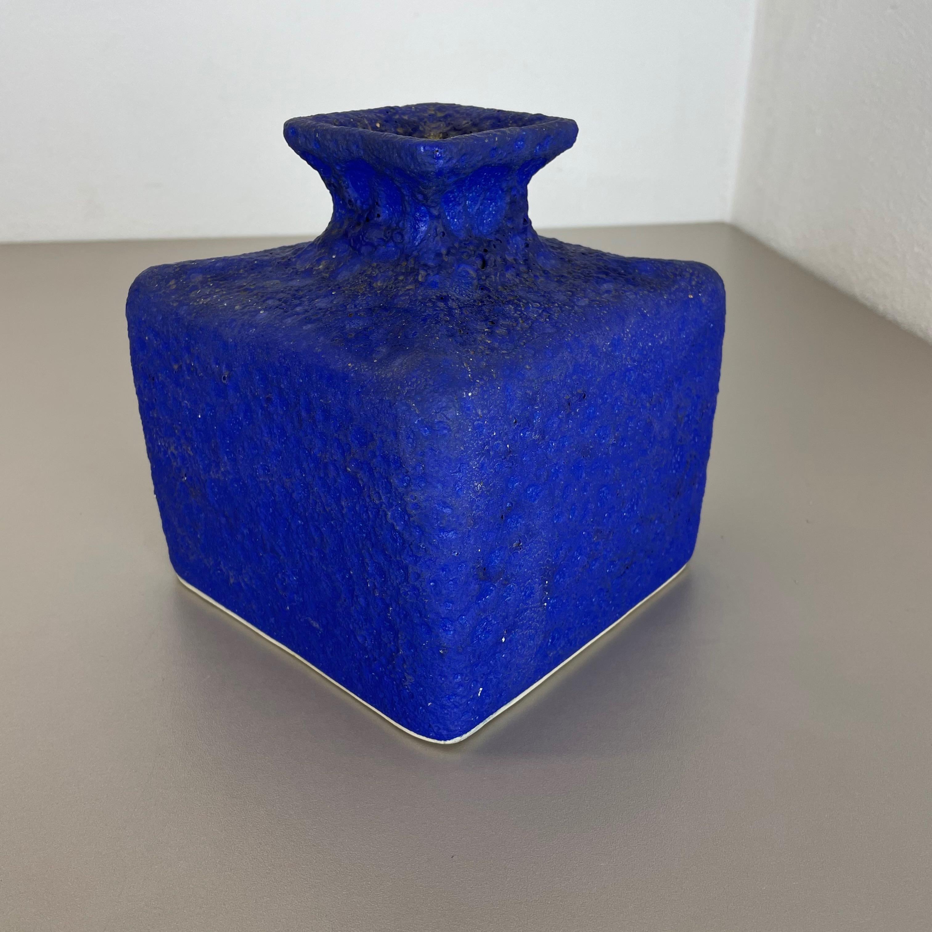 Abstract Colorful Pottery Blue Cube Vase Made by Silberdistel, W. Germany, 1950s 4