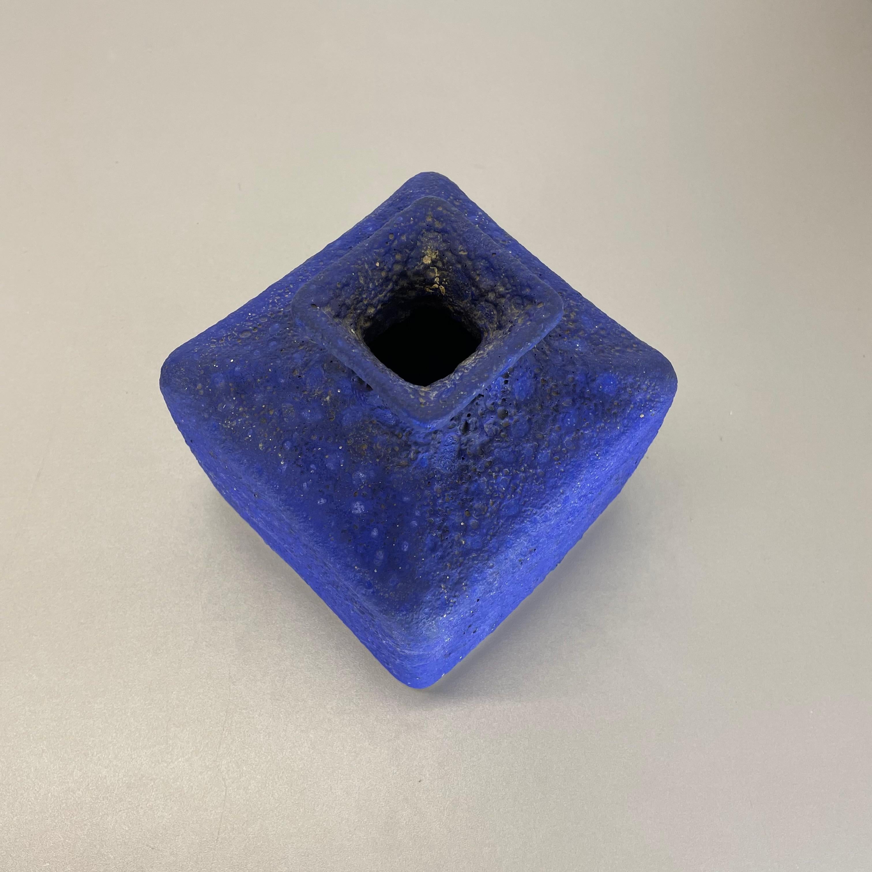 Abstract Colorful Pottery Blue Cube Vase Made by Silberdistel, W. Germany, 1950s 5