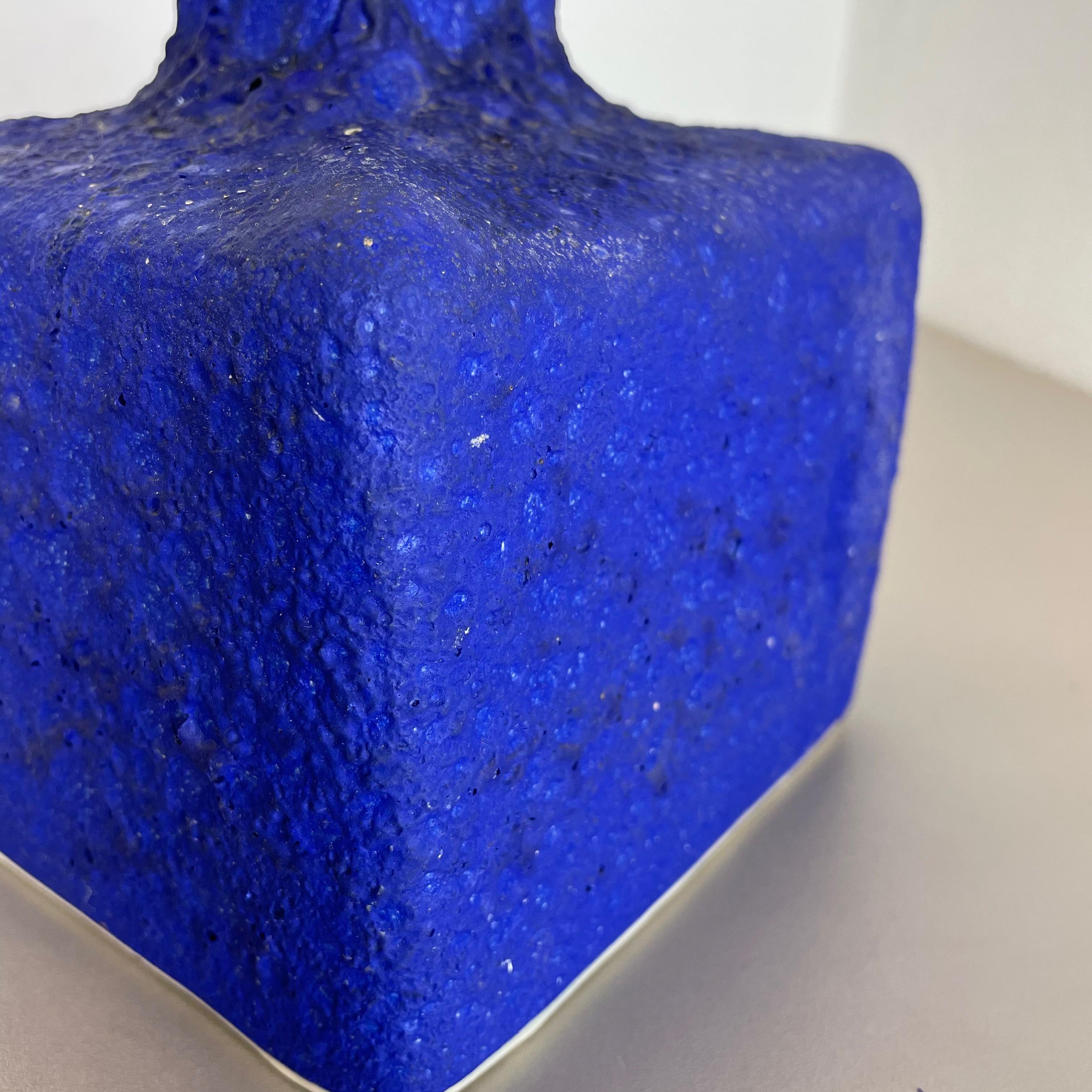 Mid-Century Modern Abstract Colorful Pottery Blue Cube Vase Made by Silberdistel, W. Germany, 1950s
