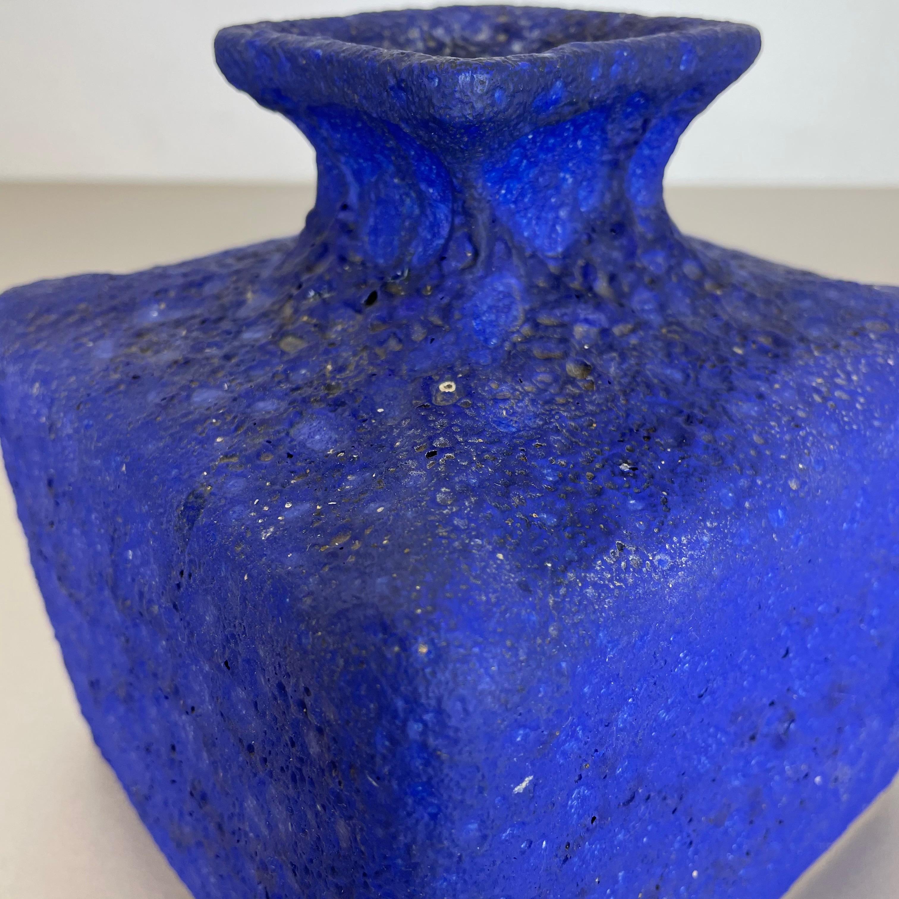 20th Century Abstract Colorful Pottery Blue Cube Vase Made by Silberdistel, W. Germany, 1950s