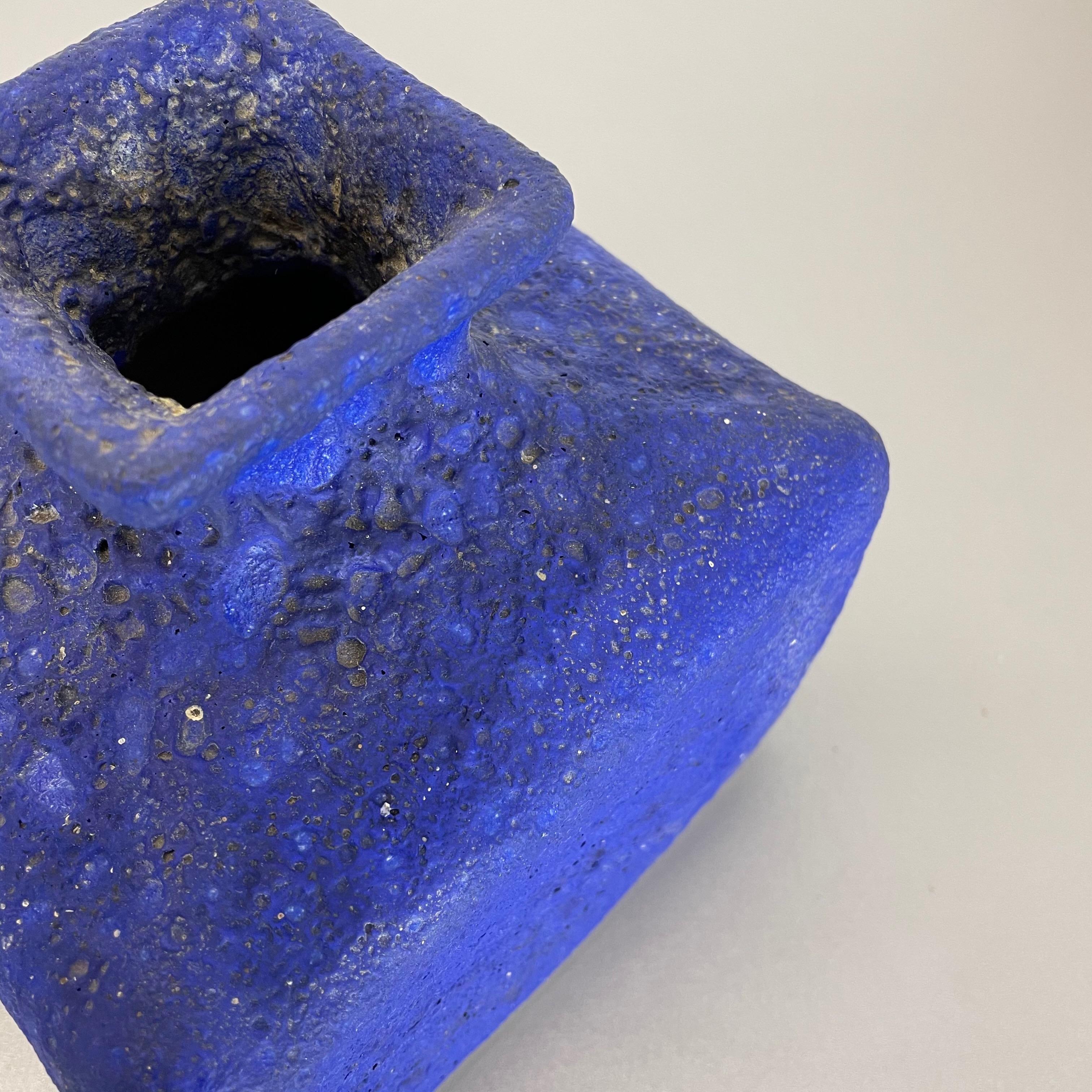 Abstract Colorful Pottery Blue Cube Vase Made by Silberdistel, W. Germany, 1950s 1