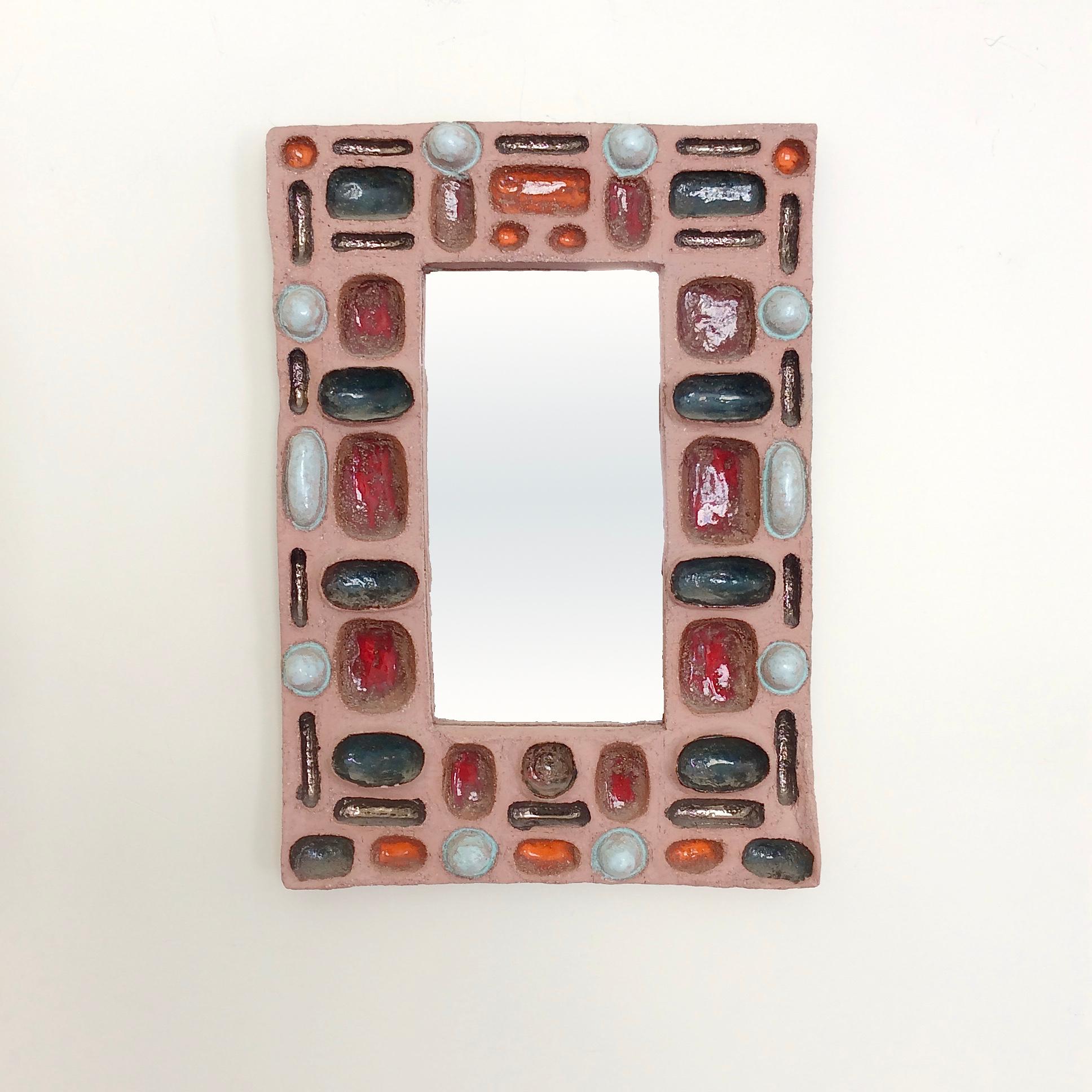 Ceramic Mirror With Colored Abstract Composition circa 1960, France For Sale 8