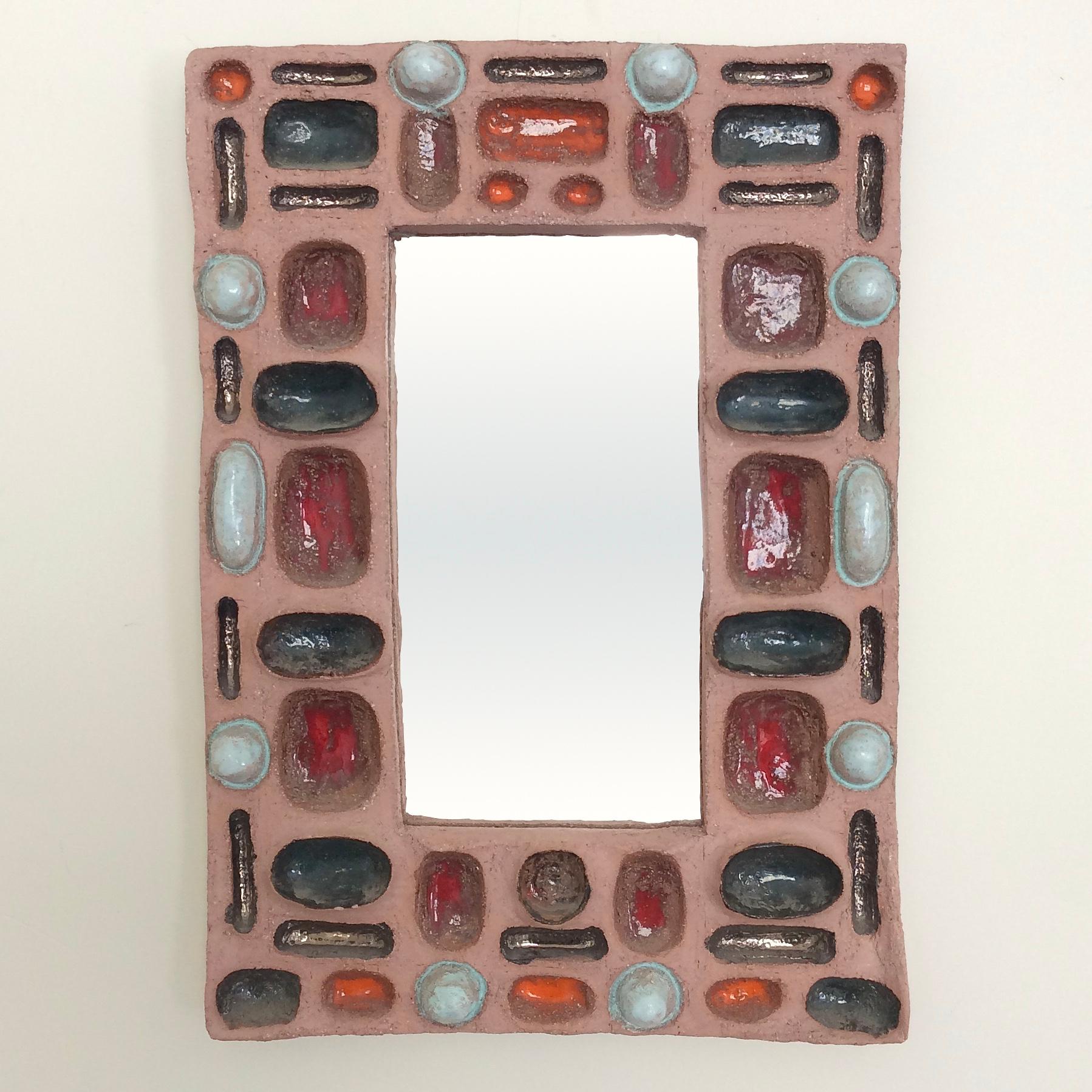 Keramikspiegel mit farbiger abstrakter Komposition um 1960, Frankreich (Moderne der Mitte des Jahrhunderts) im Angebot