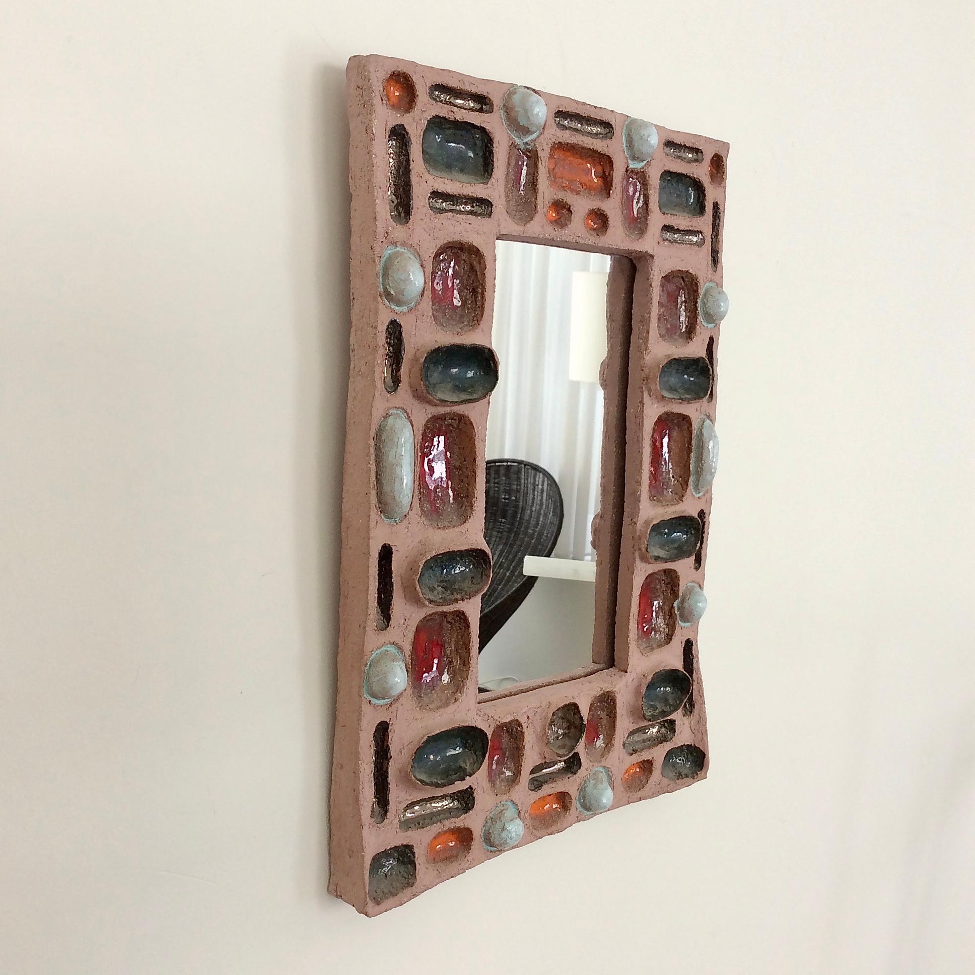 Mid-Century Modern Ceramic Mirror With Colored Abstract Composition circa 1960, France For Sale