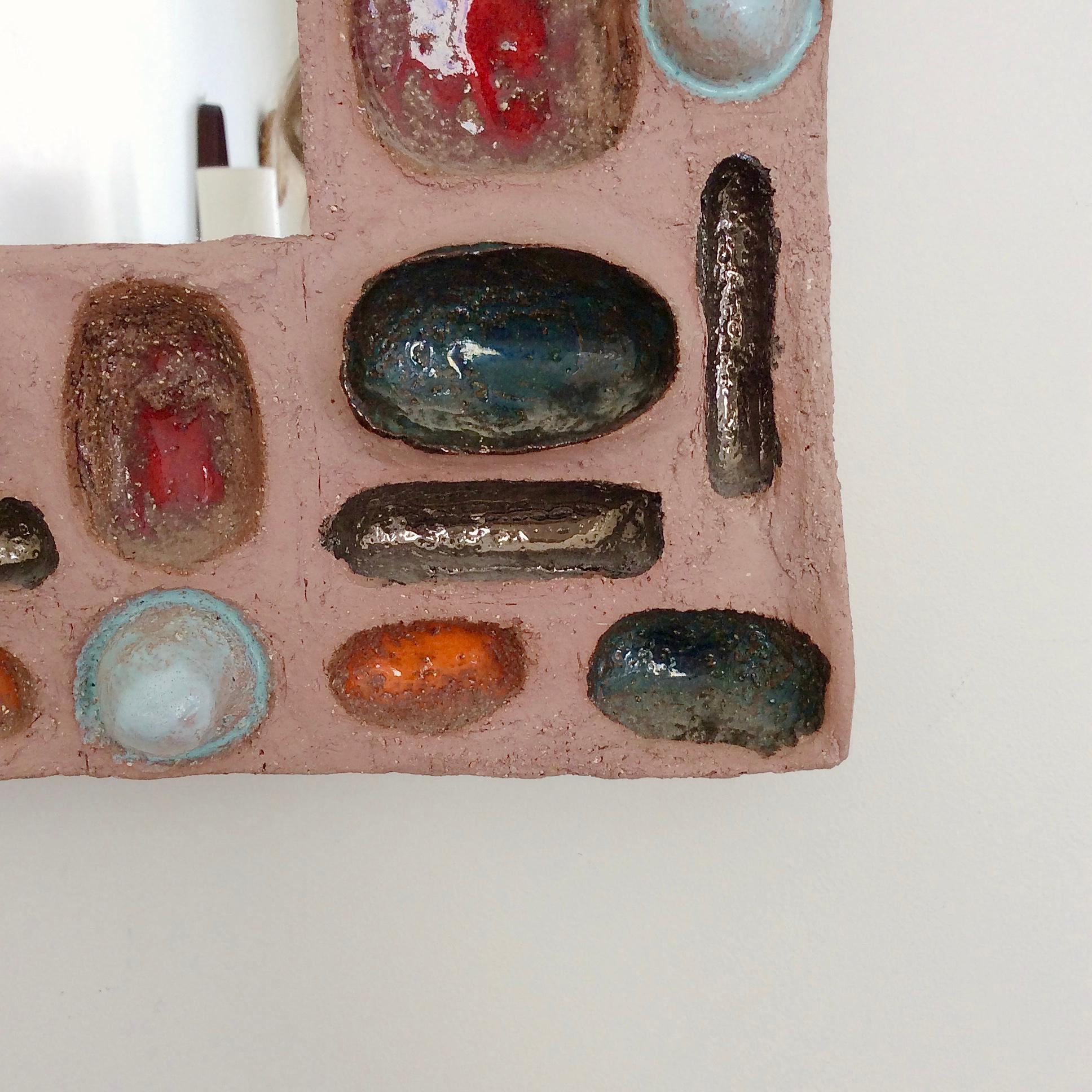 Metà XX secolo Specchio in ceramica con composizione astratta colorata 1960 circa, Francia in vendita