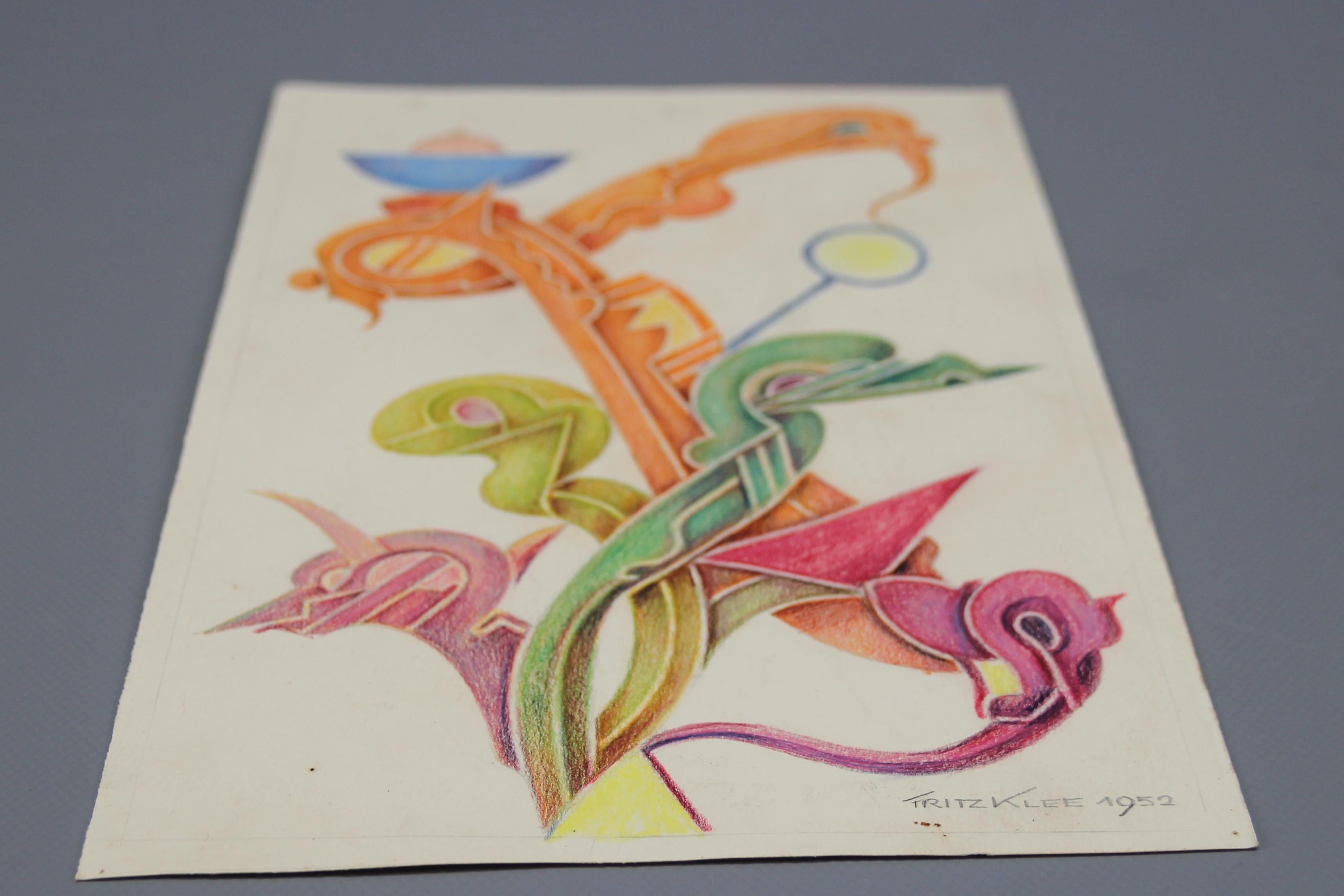 Abstrakte Kompositionszeichnung von Fritz Klee, 1952 im Angebot 2