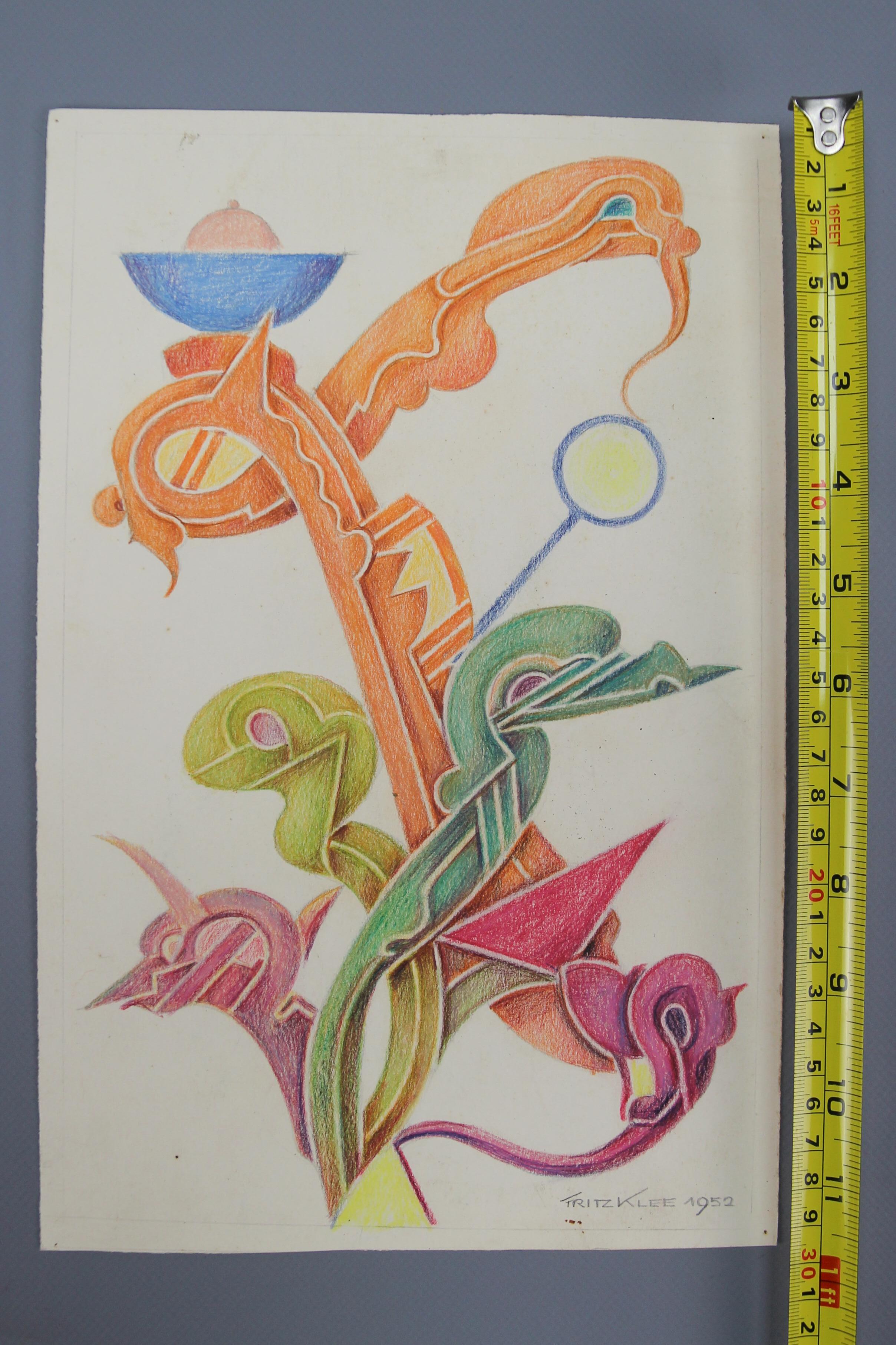 Abstrakte Kompositionszeichnung von Fritz Klee, 1952 im Angebot 5