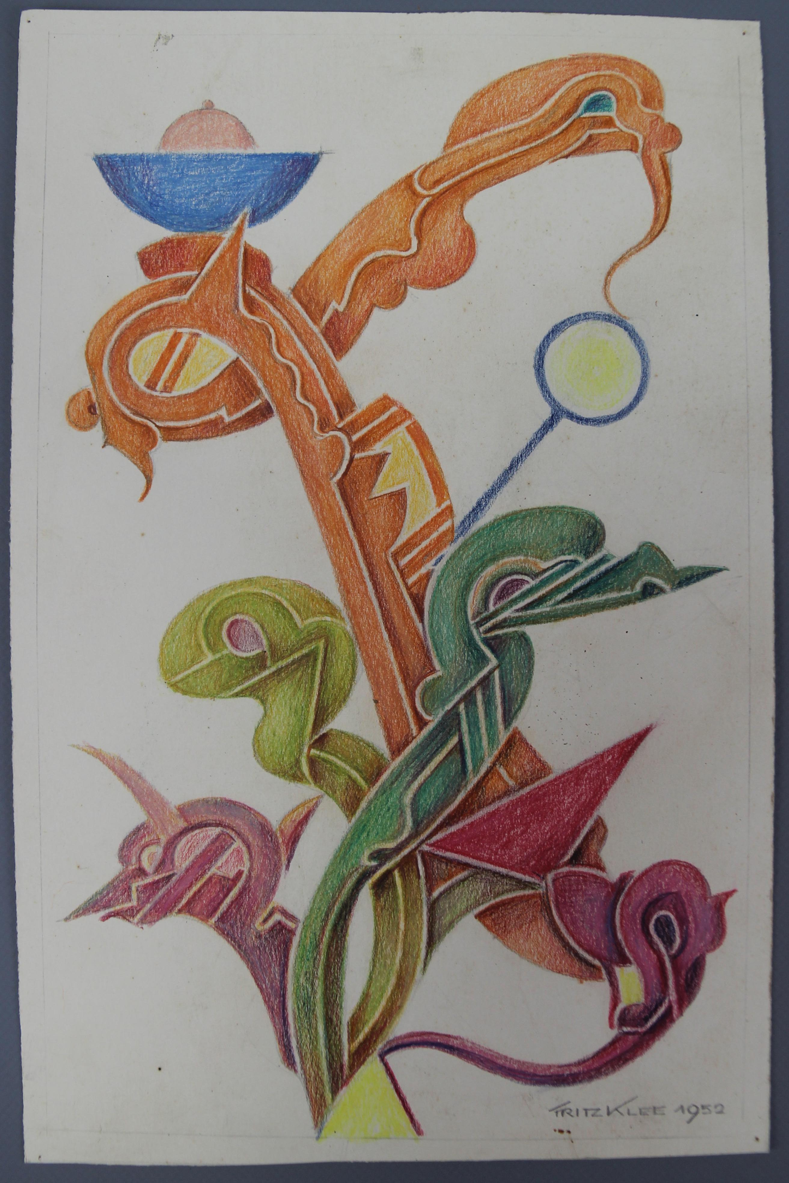 Abstrakte Kompositionszeichnung von Fritz Klee, 1952 (Moderne der Mitte des Jahrhunderts) im Angebot