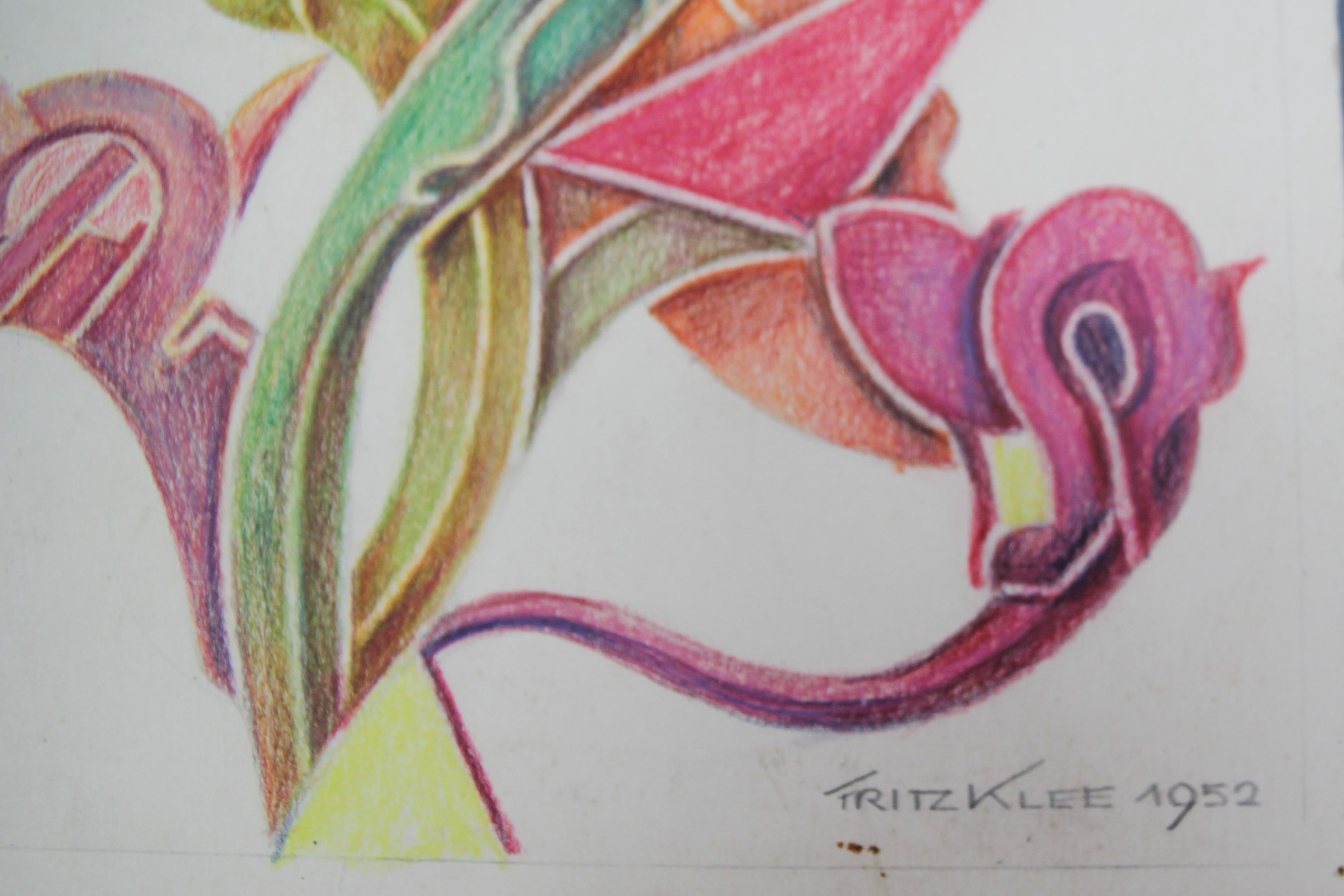 Abstrakte Kompositionszeichnung von Fritz Klee, 1952 (Handbemalt) im Angebot