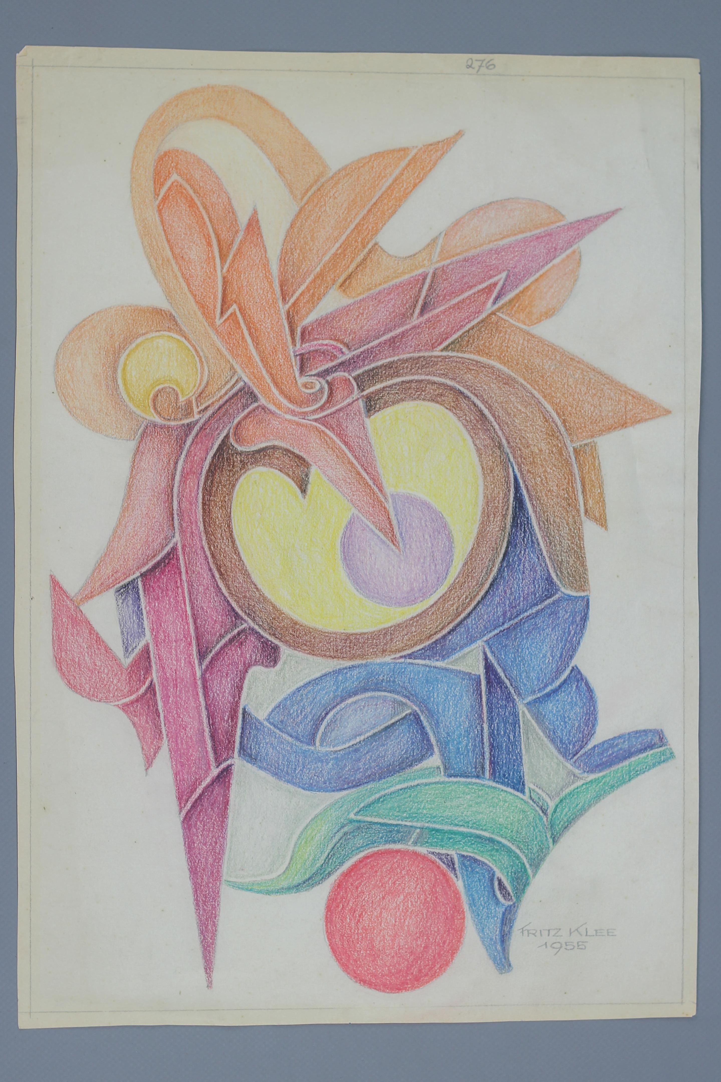 Abstrakte Kompositionszeichnung von Fritz Klee, 1955 im Angebot 3