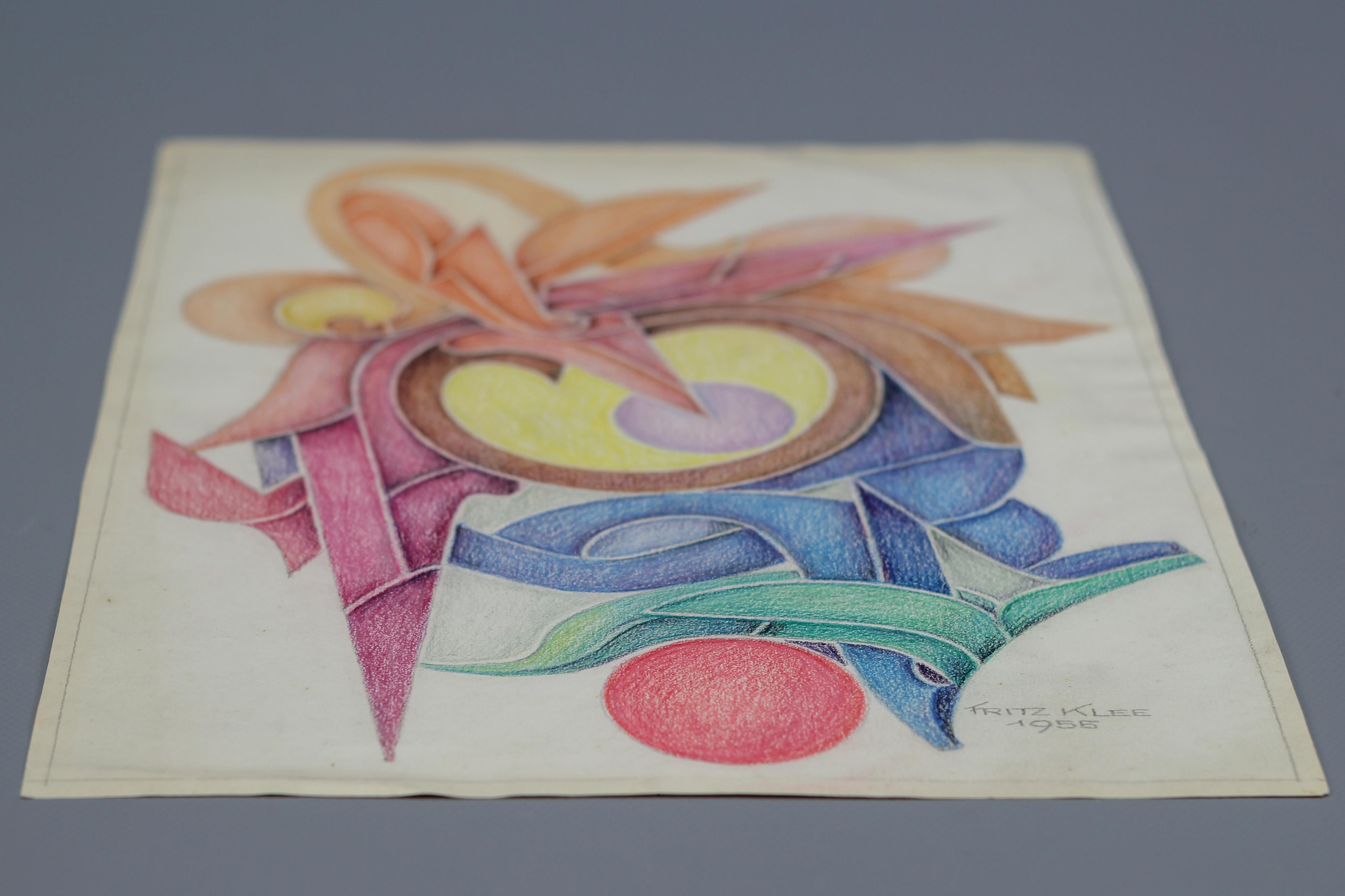 Abstrakte Kompositionszeichnung von Fritz Klee, 1955 im Angebot 4