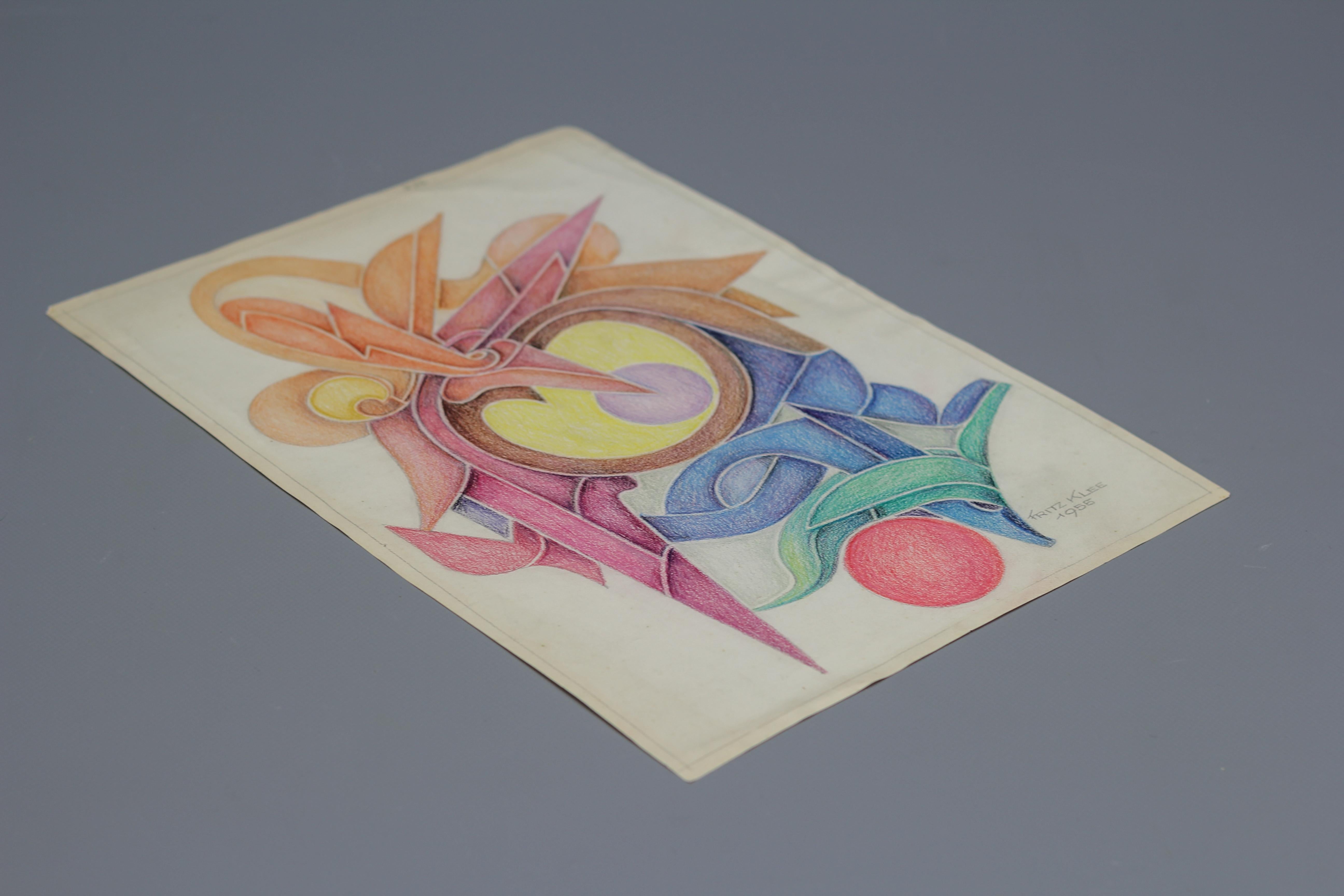 Abstrakte Kompositionszeichnung von Fritz Klee, 1955 im Angebot 5