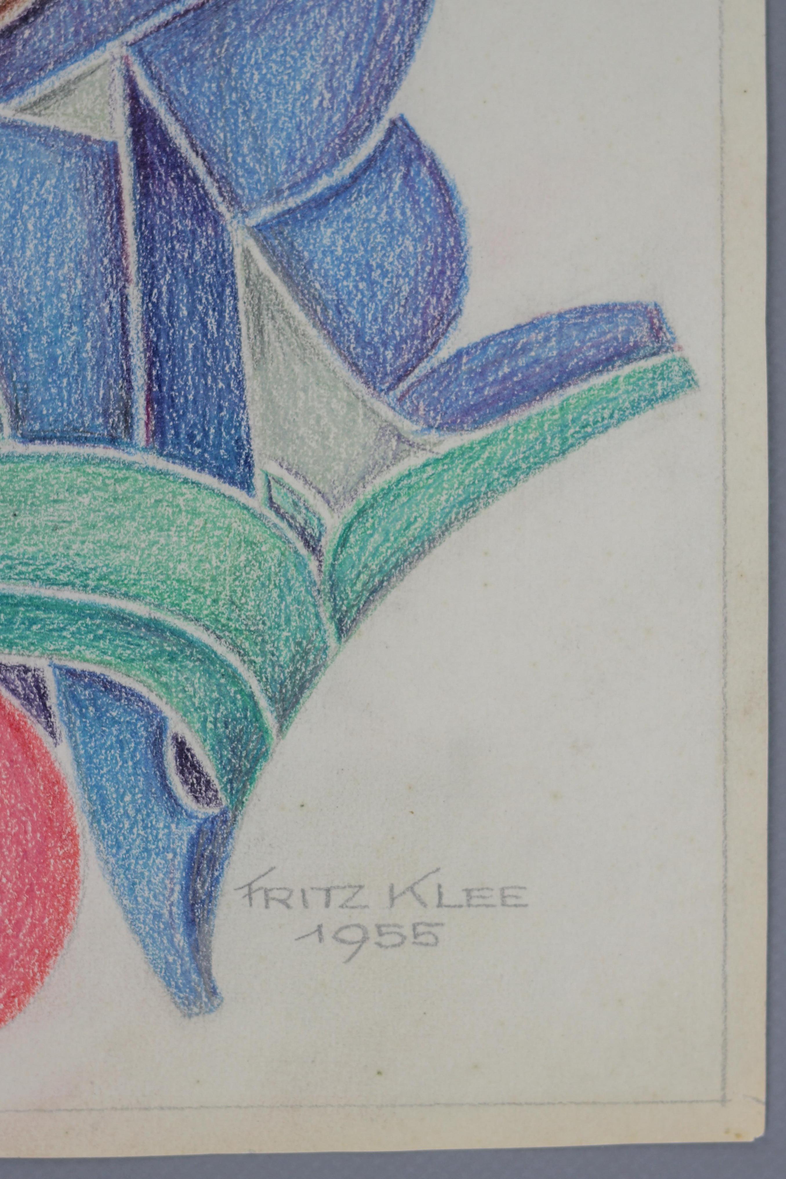 Mid-20th Century Abstract Composition Drawing by Fritz Klee, 1955 For Sale