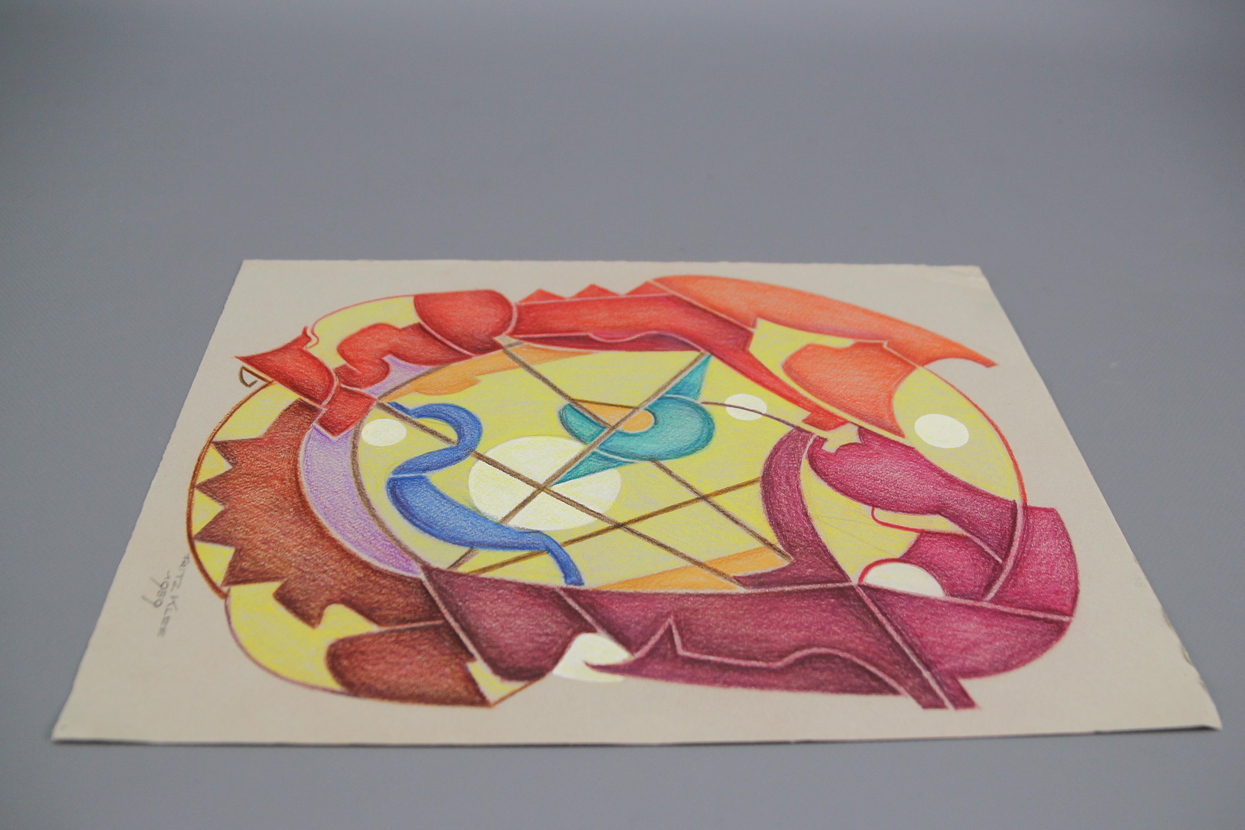 Abstrakte Kompositionszeichnung von Fritz Klee, 1959 im Angebot 4